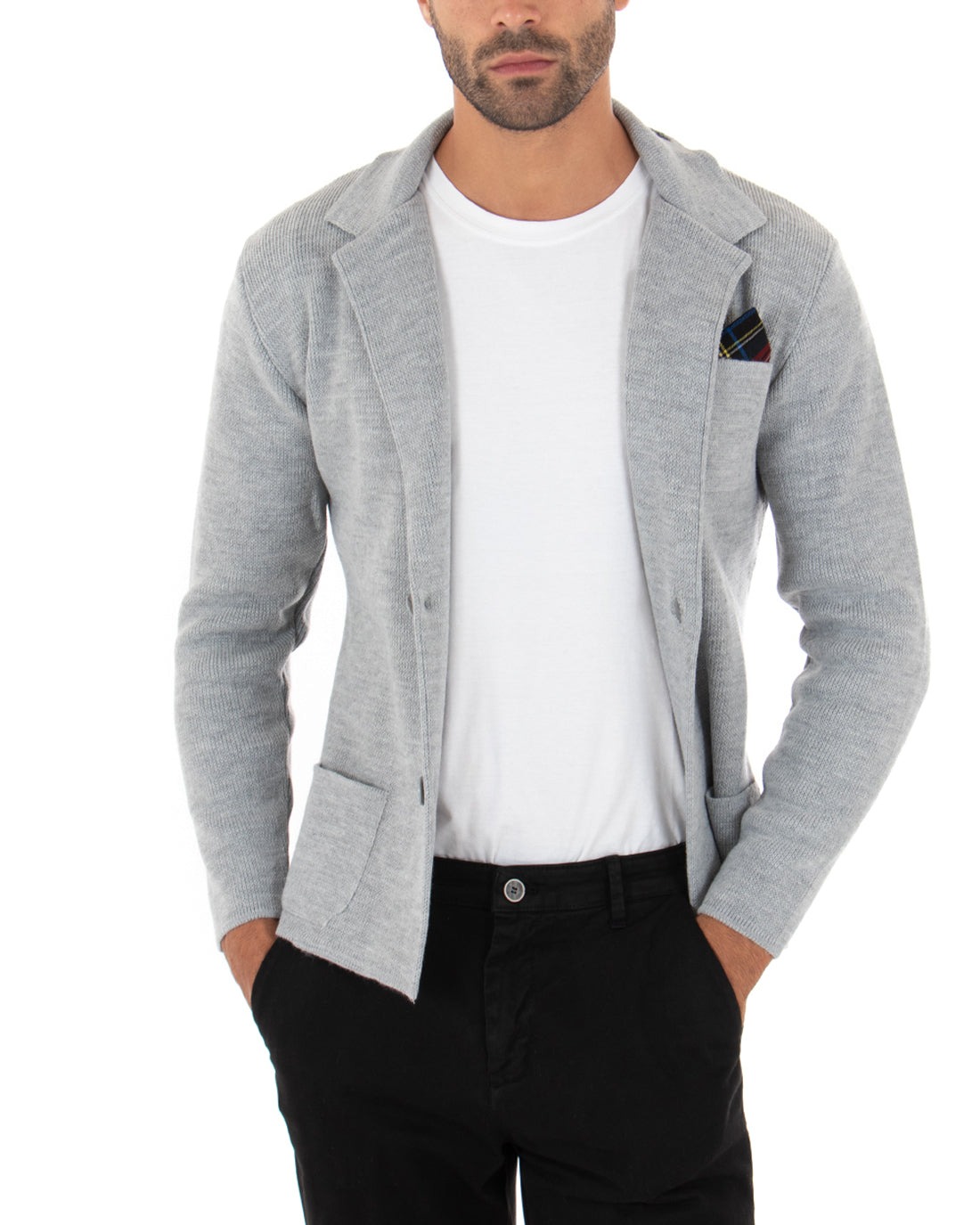 Cardigan uomo giacca con bottoni maglia pochette invernale casual grigio GIOSAL-M2662A