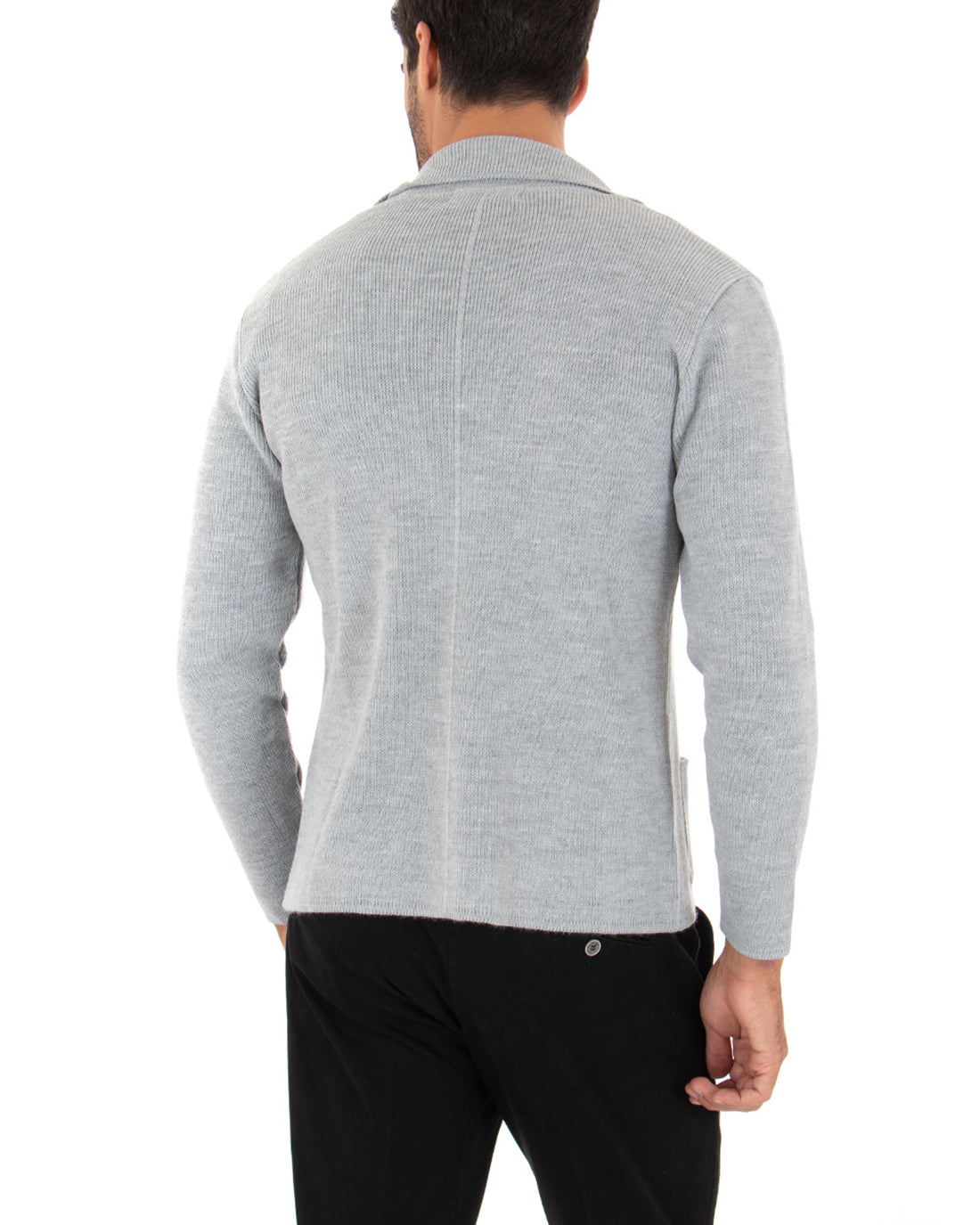 Cardigan uomo giacca con bottoni maglia pochette invernale casual grigio GIOSAL-M2662A