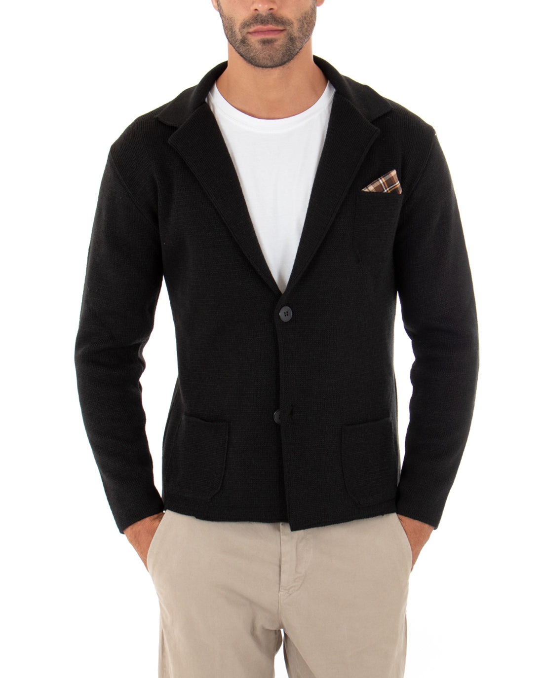 Cardigan Uomo Giacca Con Bottoni Maglia Maglioncino Casual Tinta Unita Nero GIOSAL-M2663A