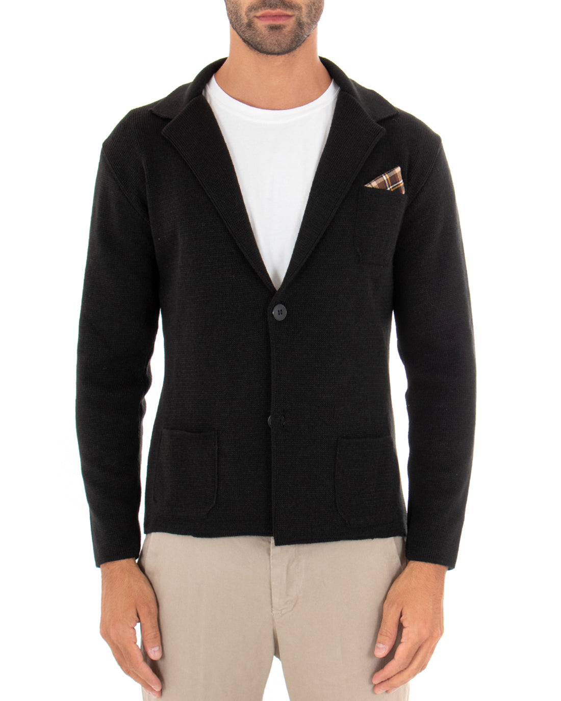 Cardigan Uomo Giacca Con Bottoni Maglia Maglioncino Casual Tinta Unita Nero GIOSAL-M2663A