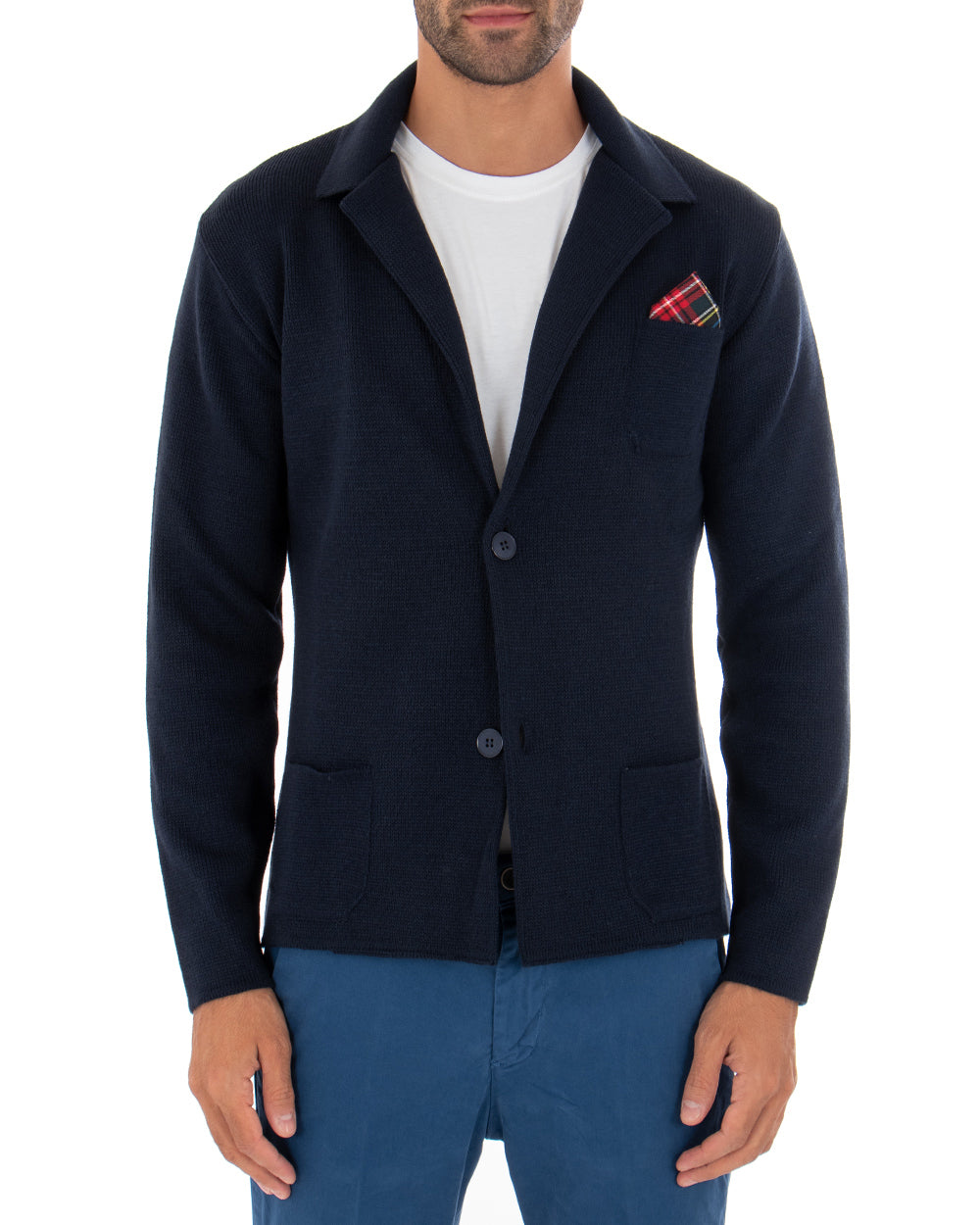Cardigan Uomo Giacca Con Bottoni Maglia Maglioncino Casual Tinta Unita Blu GIOSAL-M2664A