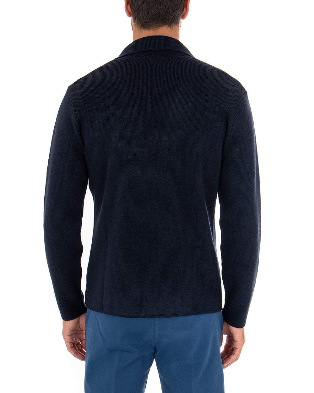 Cardigan Uomo Giacca Con Bottoni Maglia Maglioncino Casual Tinta Unita Blu GIOSAL-M2664A