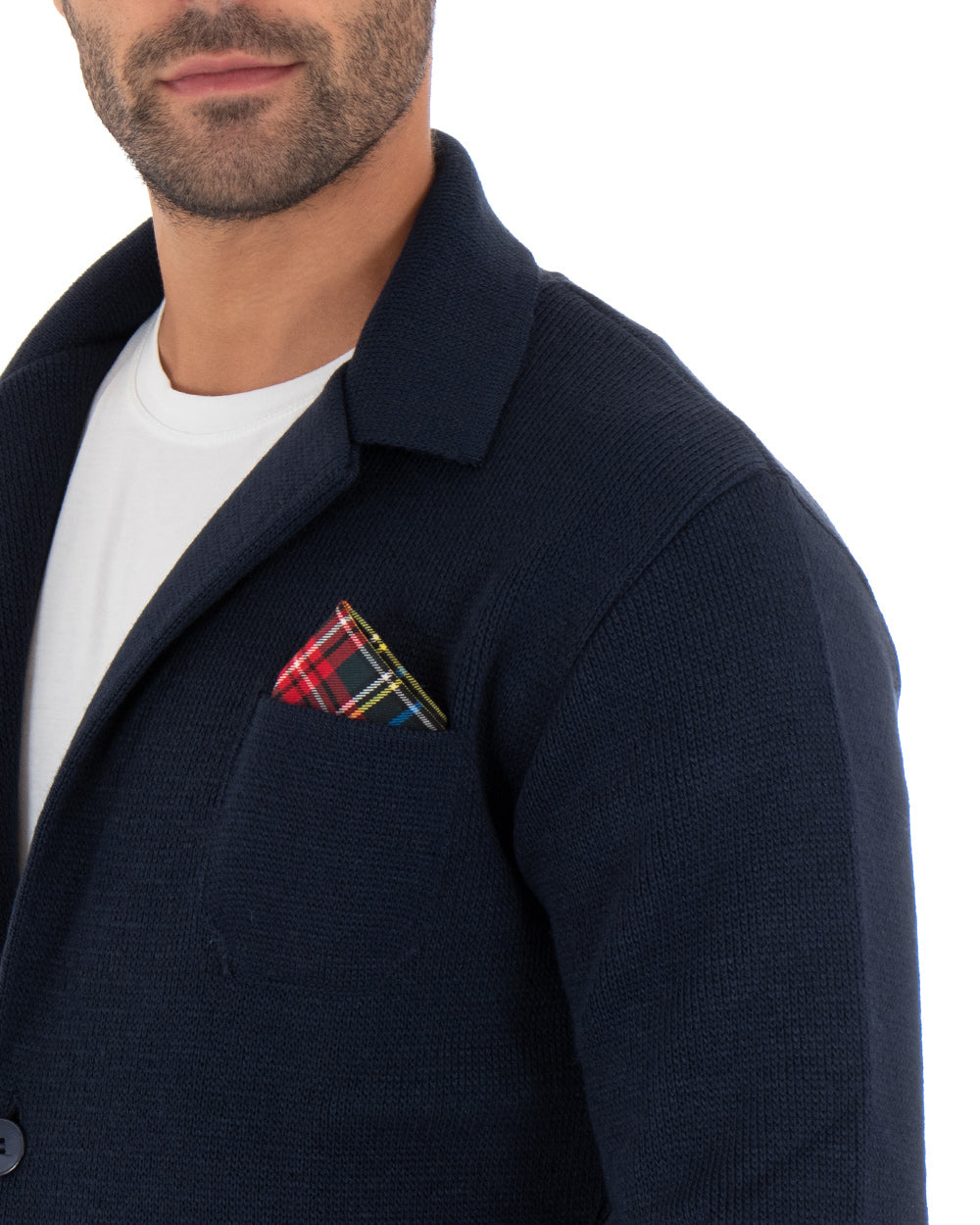 Cardigan Uomo Giacca Con Bottoni Maglia Casual Blu M2664A