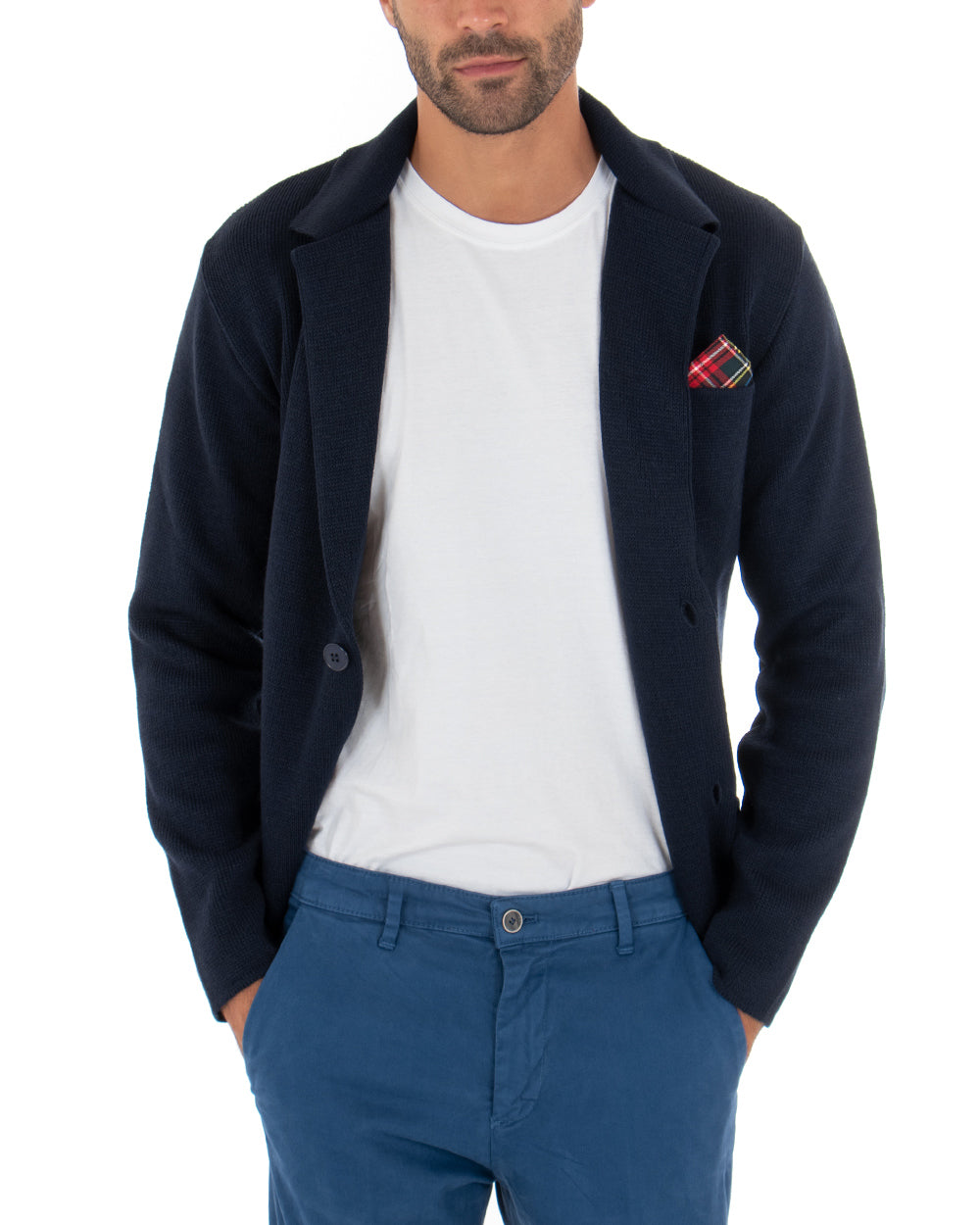 Cardigan Uomo Giacca Con Bottoni Maglia Maglioncino Casual Tinta Unita Blu GIOSAL-M2664A