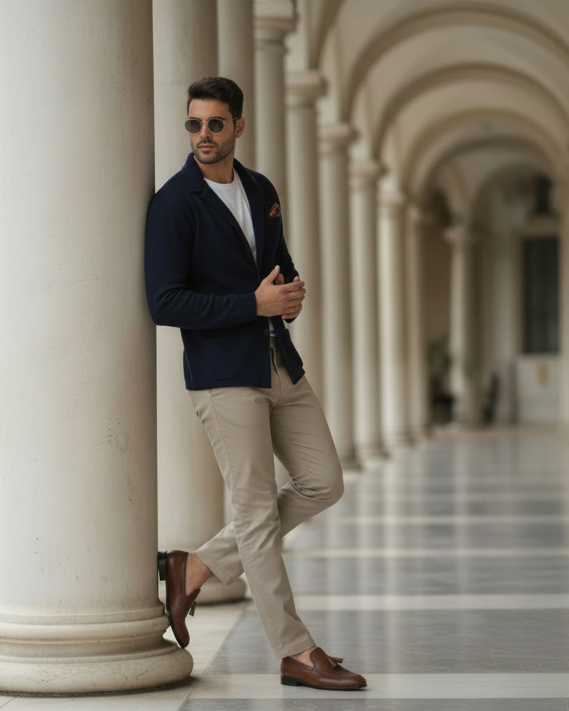 Cardigan Uomo Giacca Con Bottoni Maglia Casual Blu M2664A