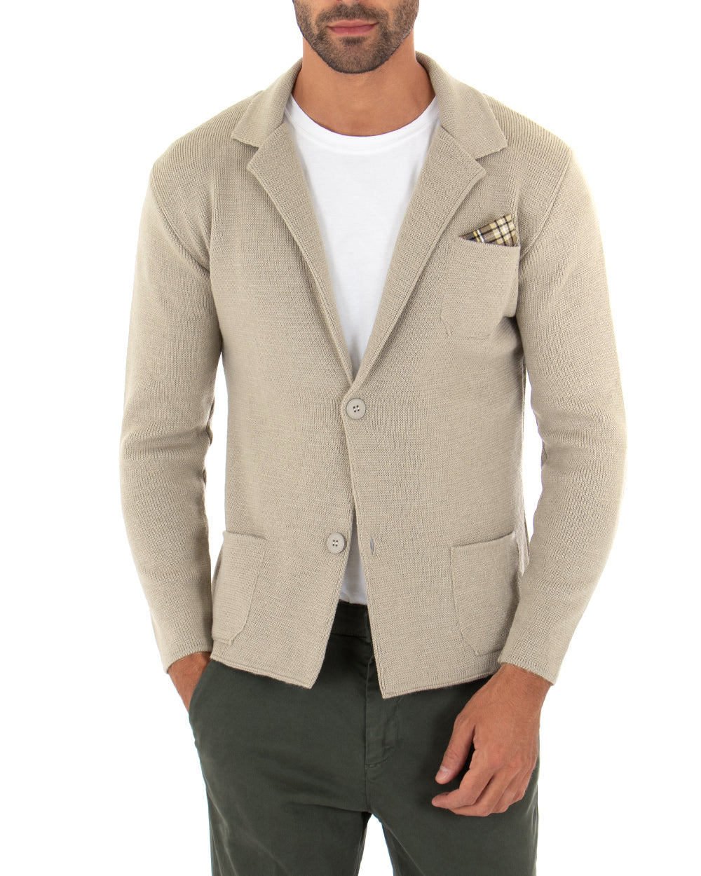 Cardigan uomo giacca con bottoni maglia cotone casual beige GIOSAL-M2667A
