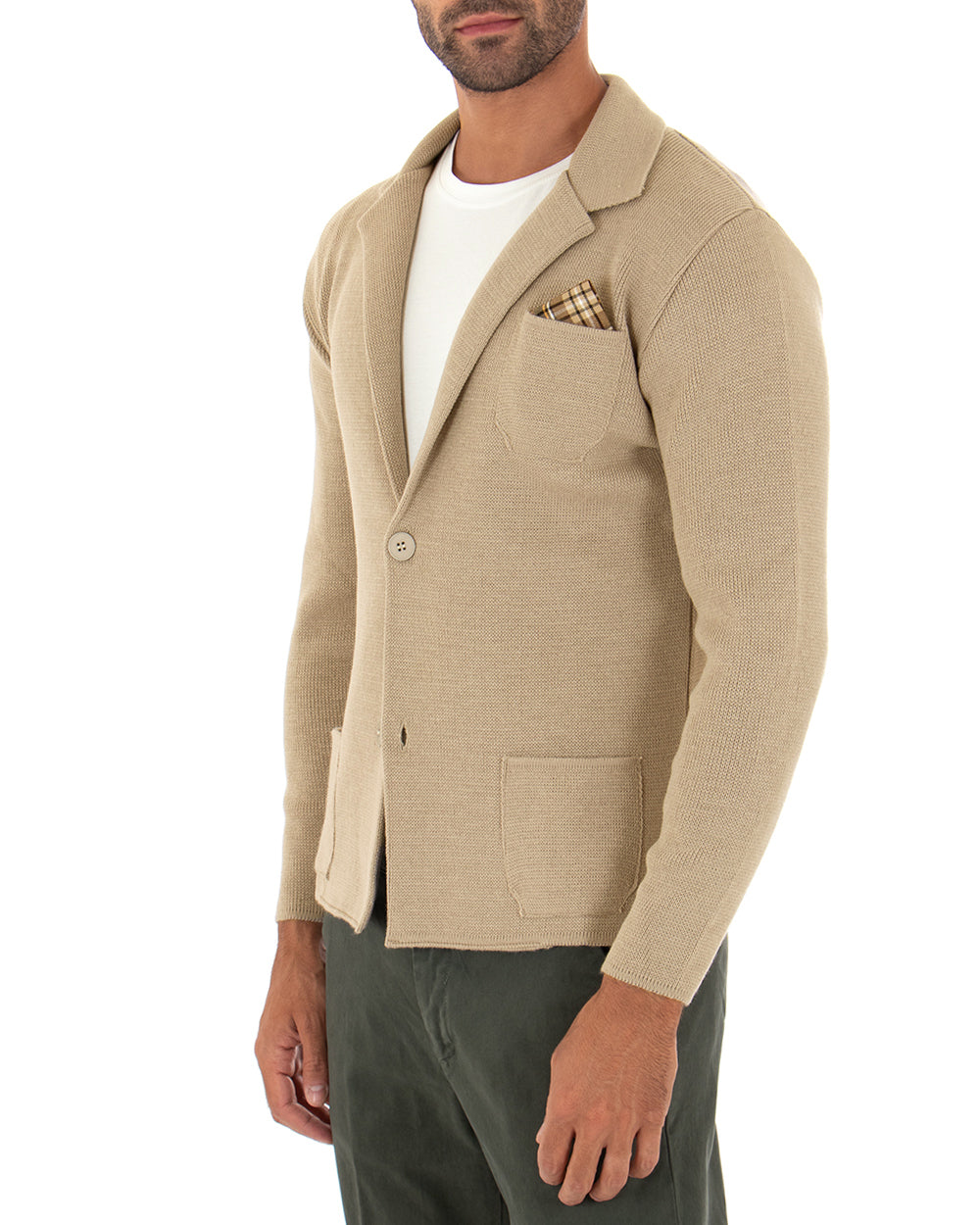 Cardigan uomo giacca con bottoni maglia pochette invernale casual beige GIOSAL-M2667A