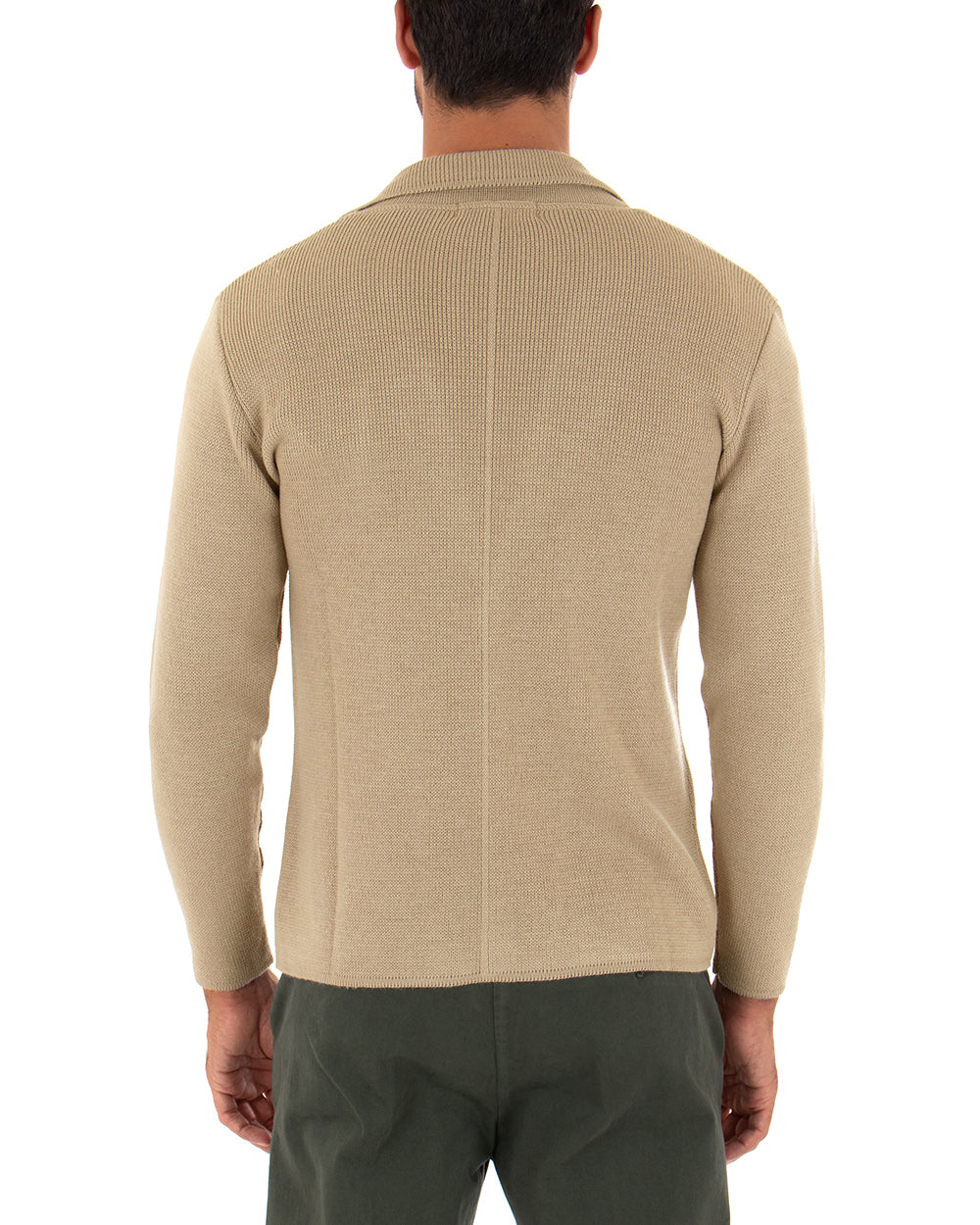 Cardigan uomo giacca con bottoni maglia pochette invernale casual beige GIOSAL-M2667A