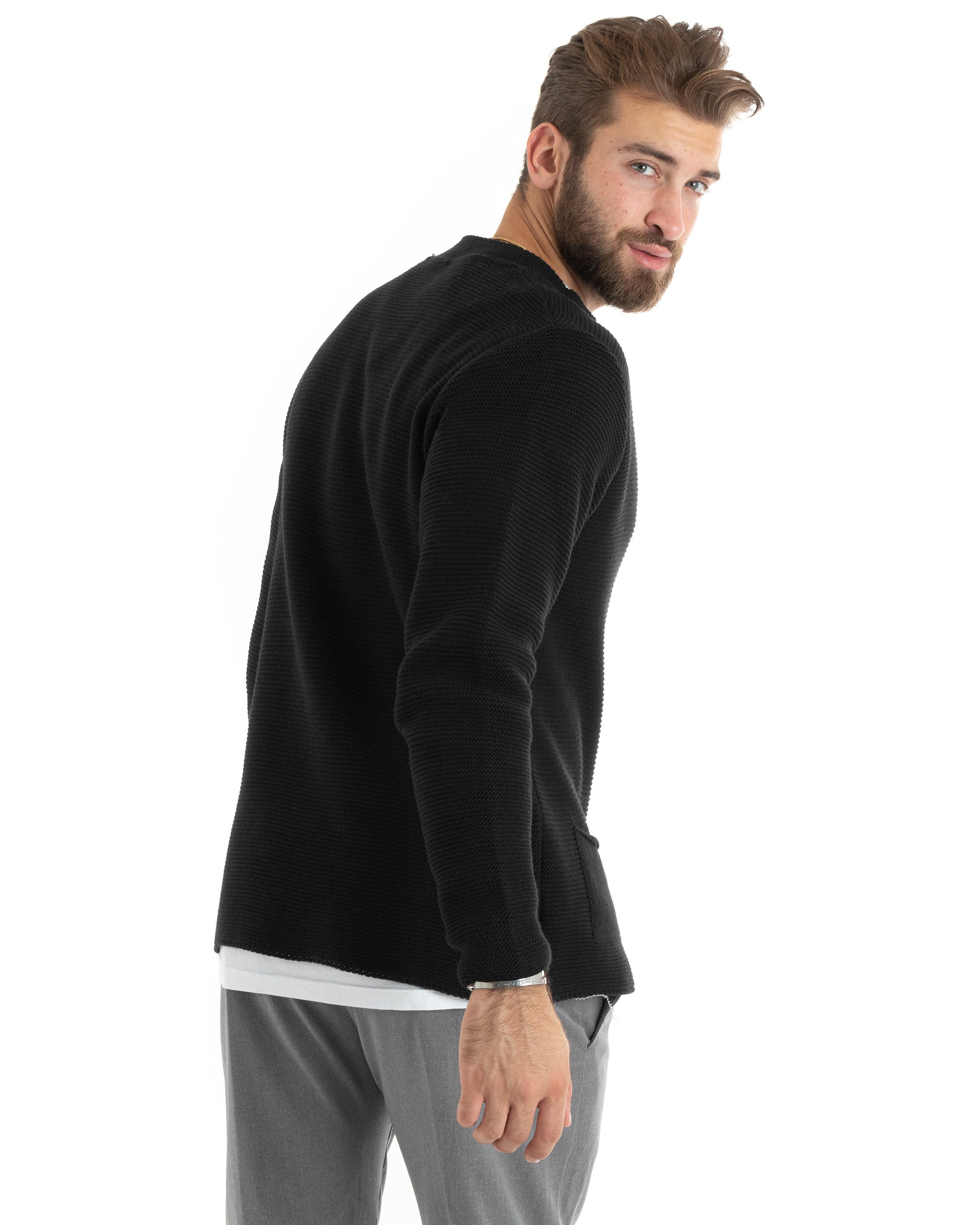 Cardigan Uomo Collo Coreano Giacca Monopetto Con Bottoni Nero GIOSAL-M2669A