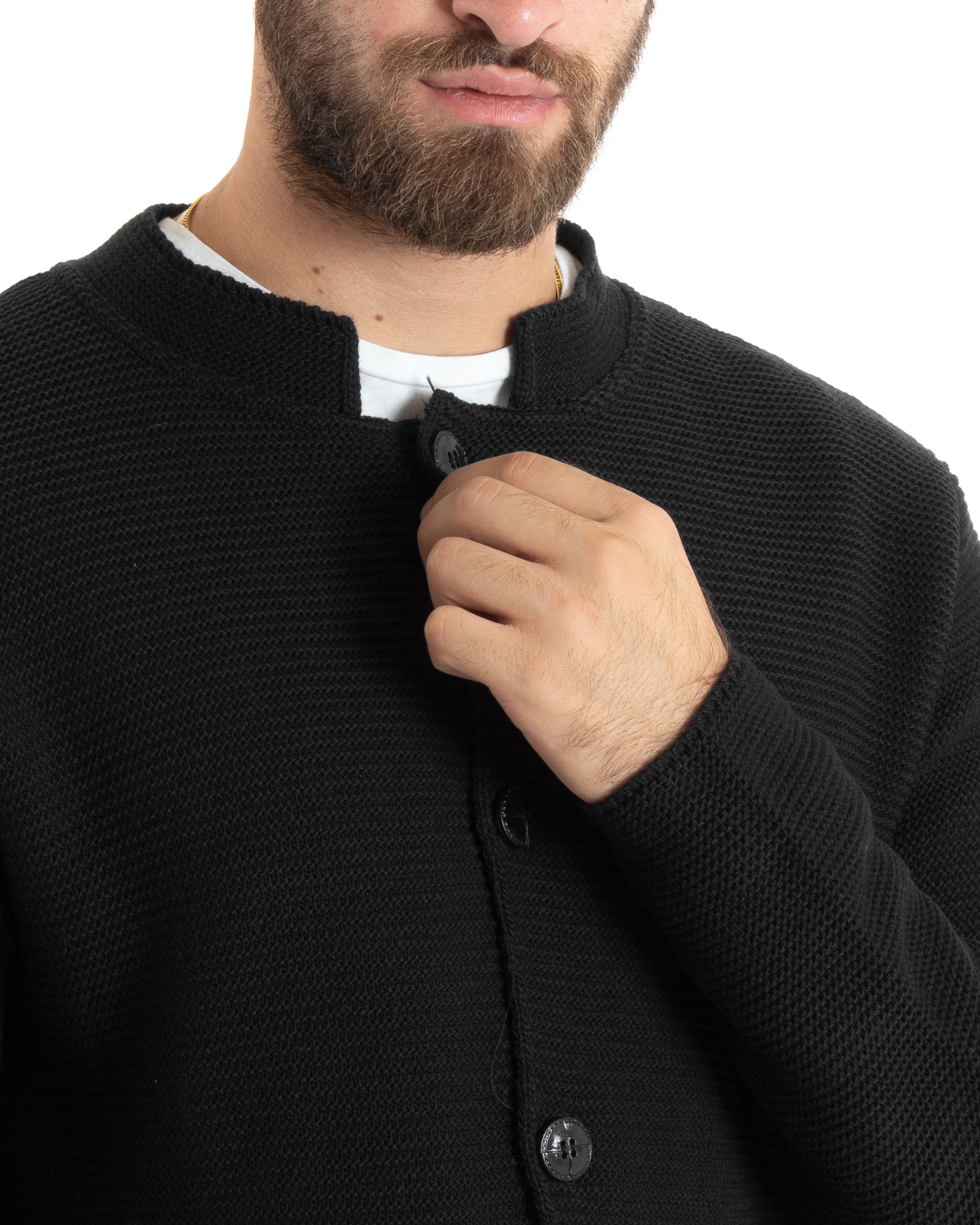 Cardigan Uomo Collo Coreano Giacca Monopetto Con Bottoni Nero GIOSAL-M2669A