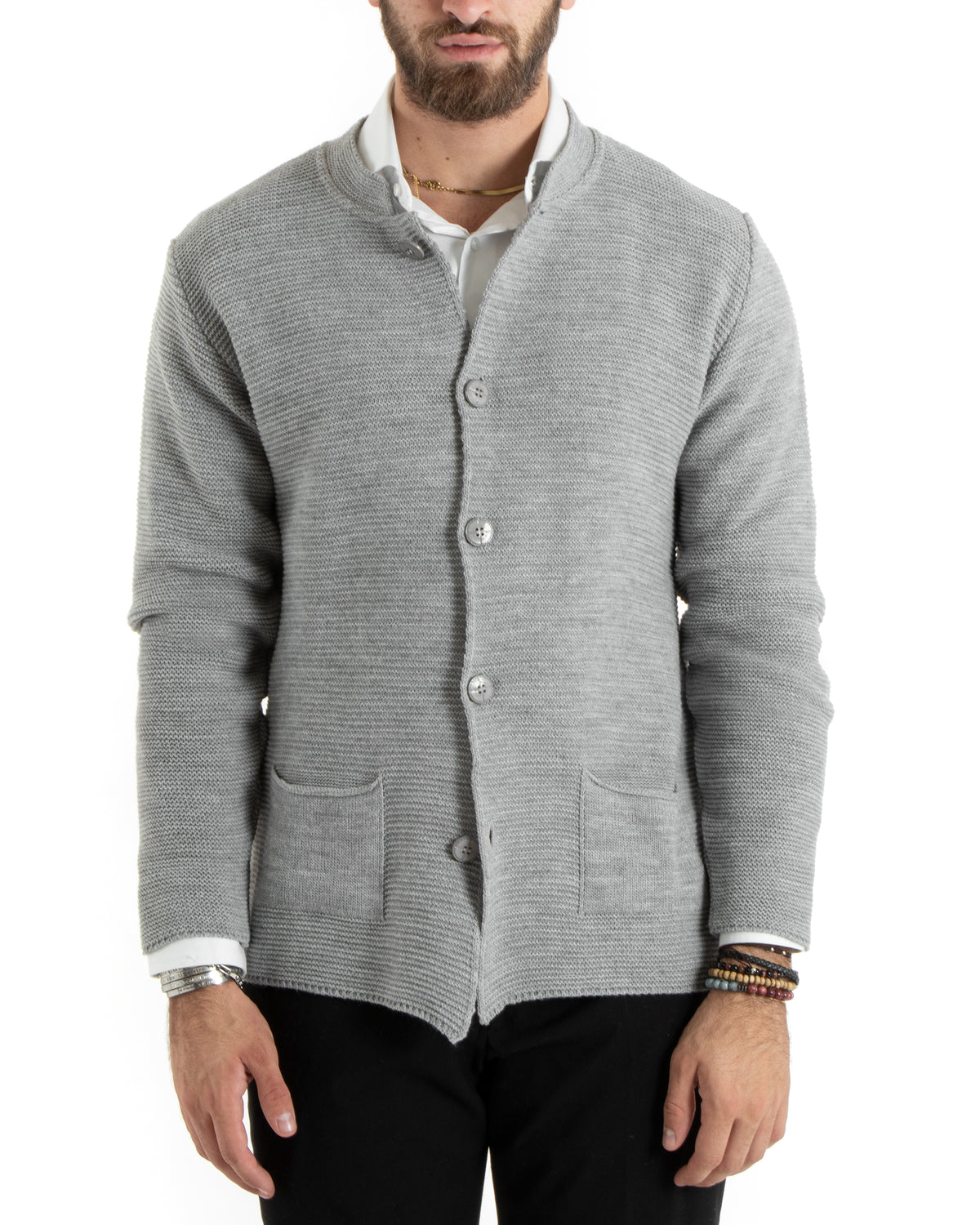 Cardigan Uomo Collo Coreano Giacca Monopetto Con Bottoni Grigio GIOSAL-M2671A