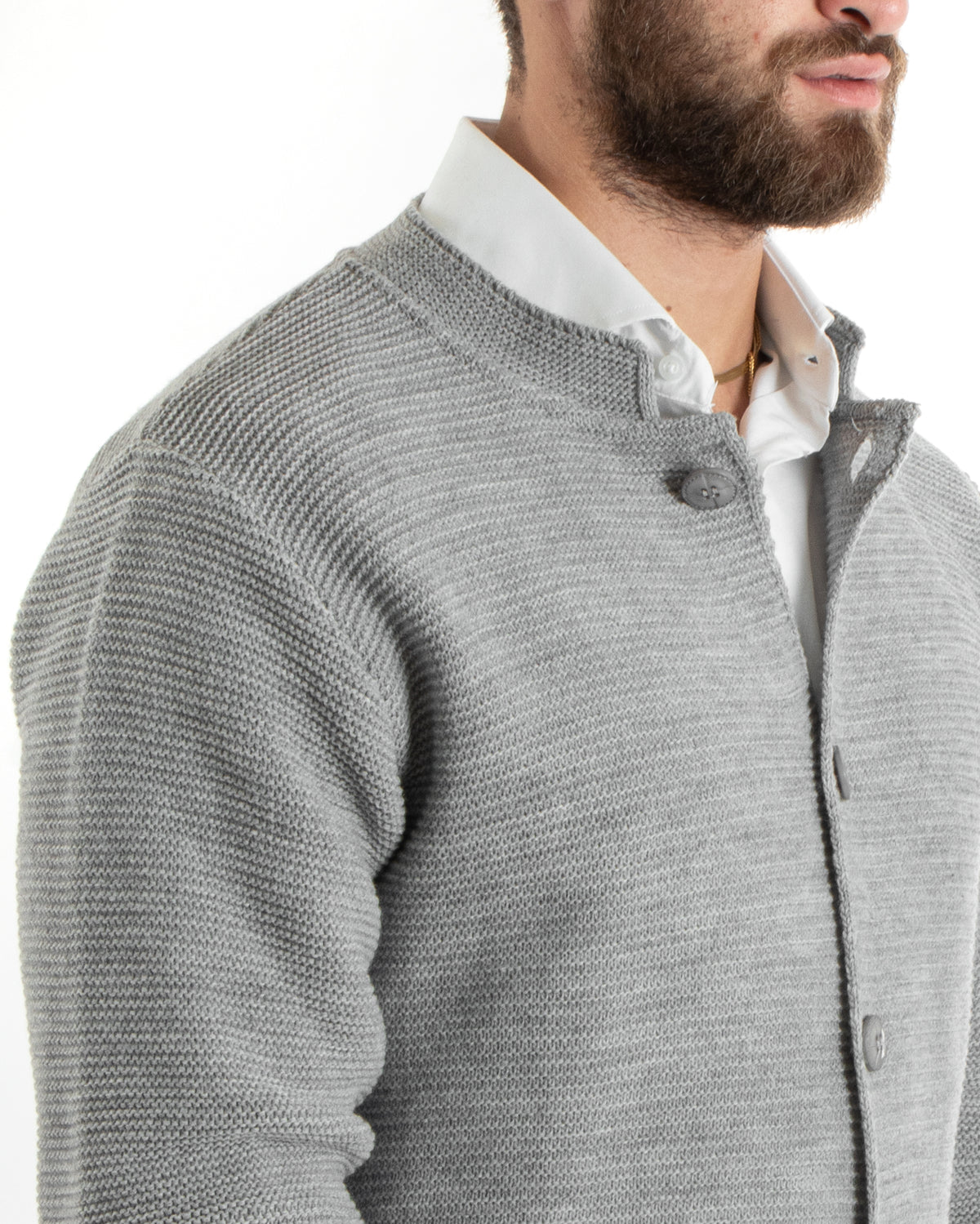 Cardigan Uomo Collo Coreano Giacca Monopetto Con Bottoni Grigio GIOSAL-M2671A