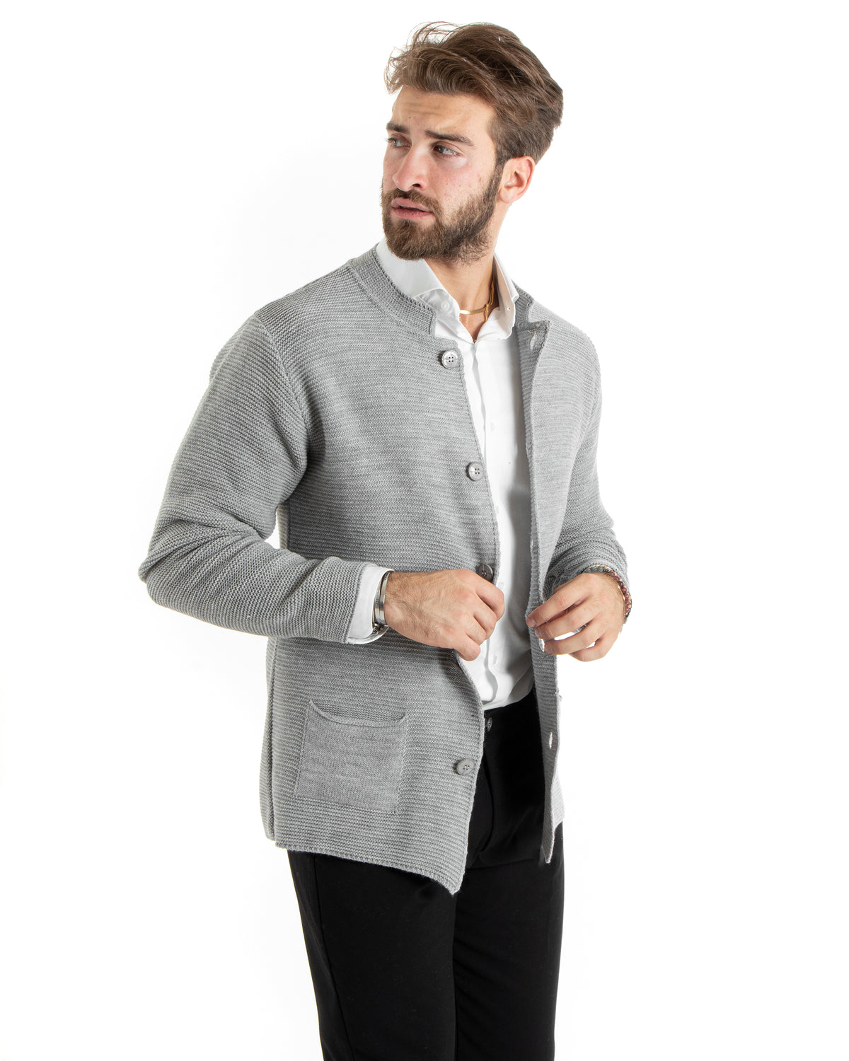 Cardigan Uomo Collo Coreano Giacca Monopetto Con Bottoni Grigio GIOSAL-M2671A