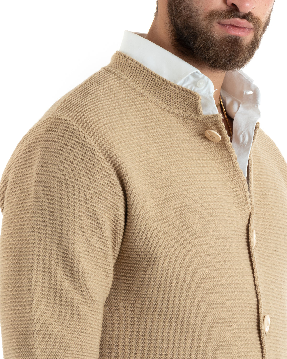 Cardigan Uomo Collo Coreano Giacca Monopetto Con Bottoni Beige GIOSAL-M2672A