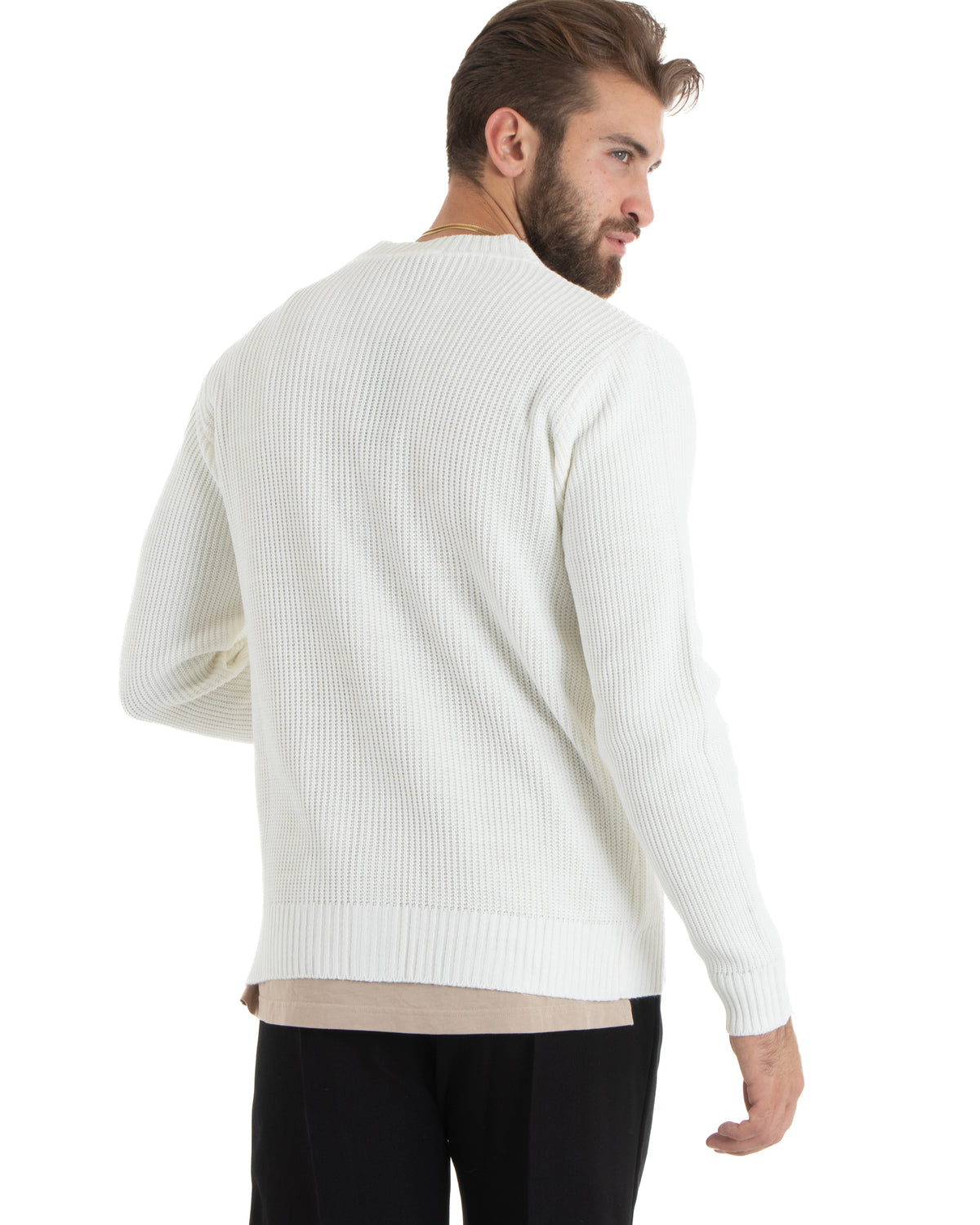 Herren-Cardigan mit Knöpfen, V-Ausschnitt, englischer Strick, Creme, GIOSAL-M2676A