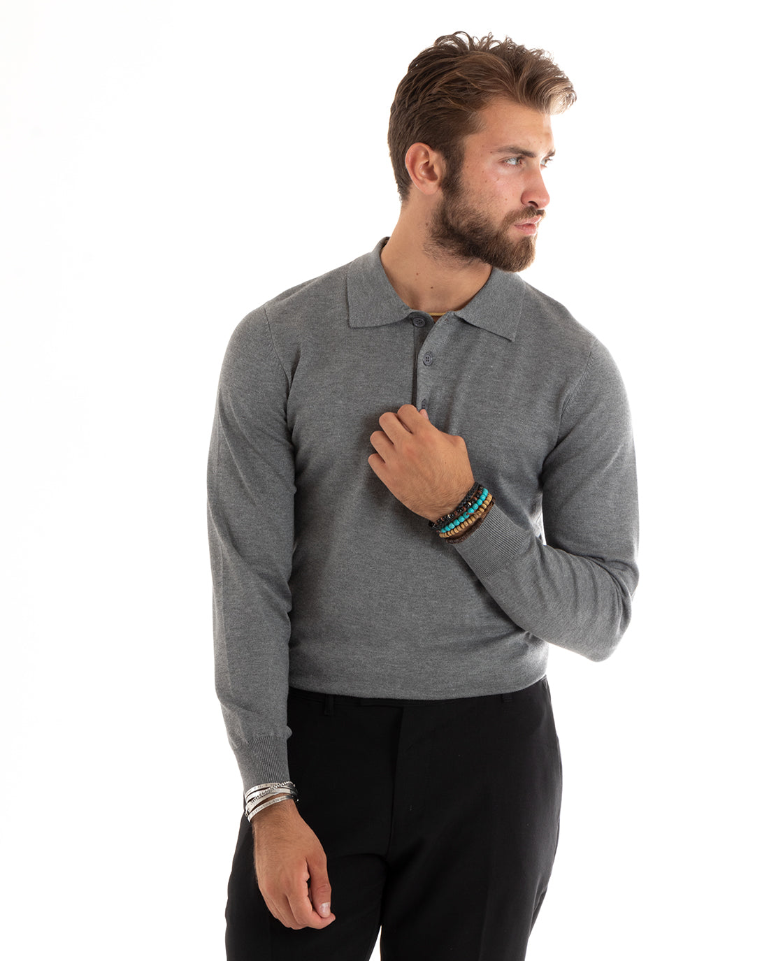 Men's Casual Sweater with Collar Basic Polo Dark Grey M2684A