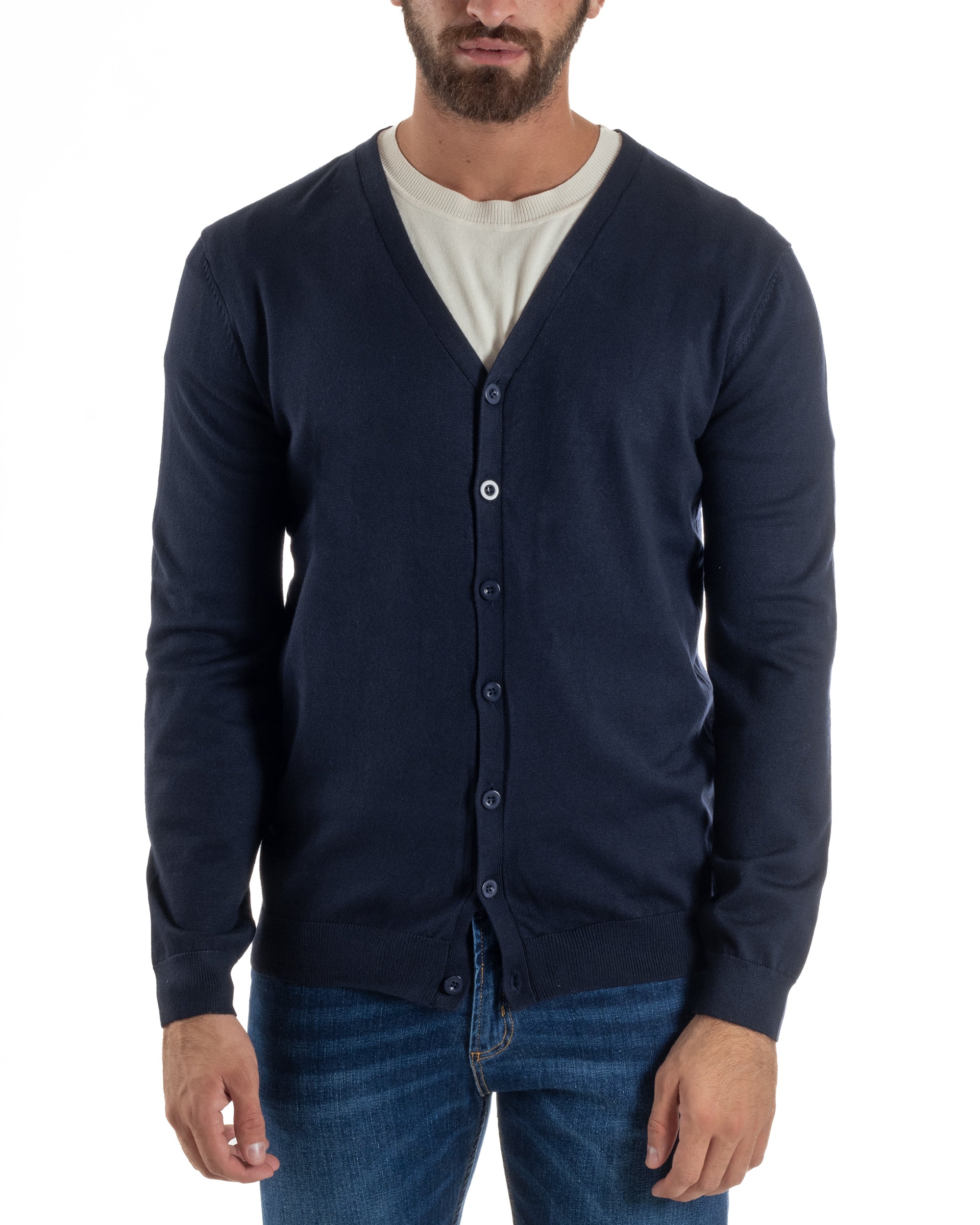 Cardigan Maglia Sottile Scollo a V Basic Blu M2688A