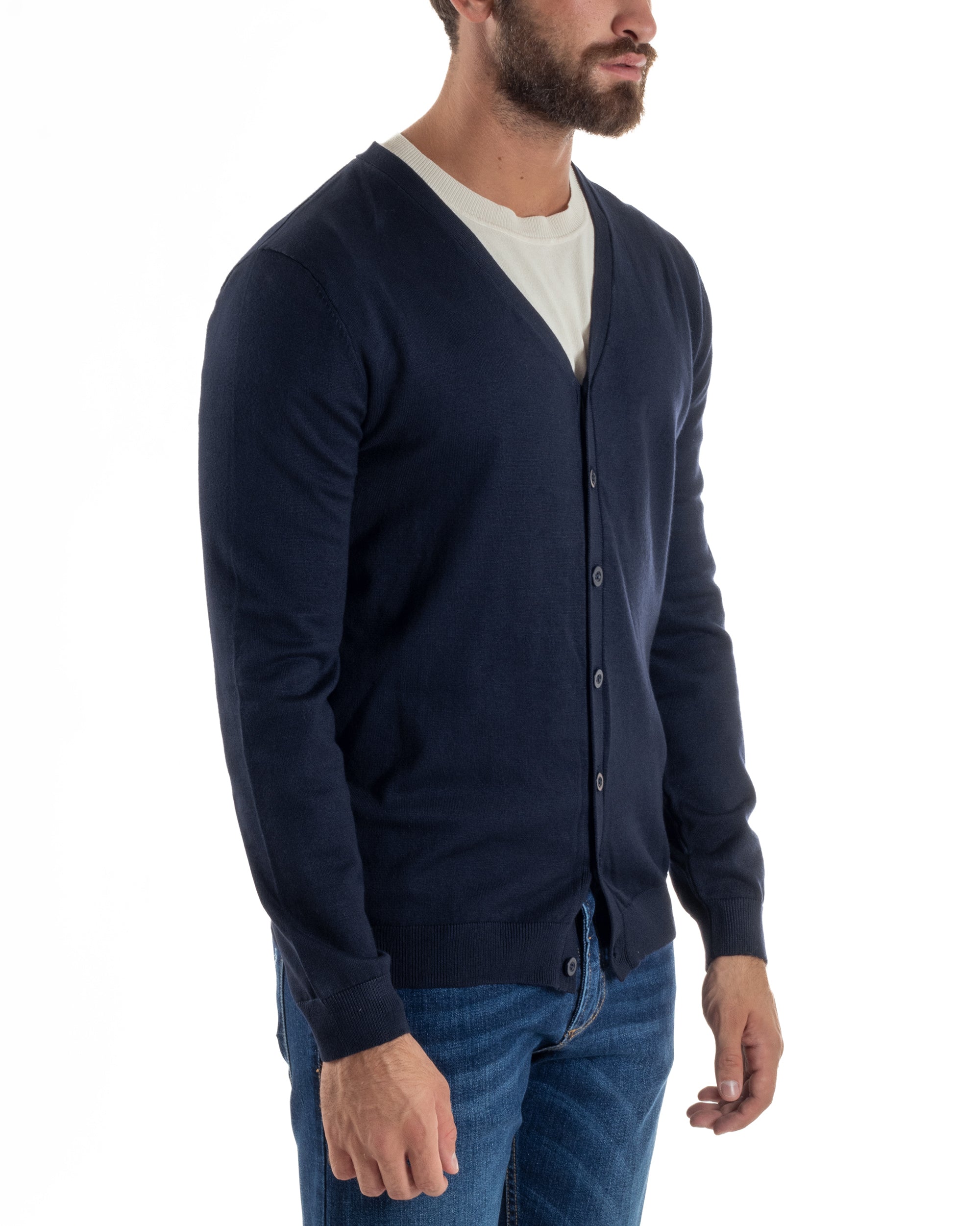Cardigan Maglia Sottile Scollo a V Basic Blu M2688A