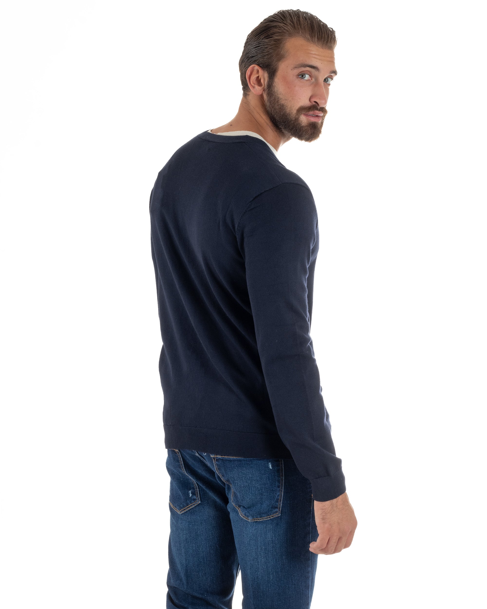 Cardigan Maglia Sottile Scollo a V Basic Blu M2688A