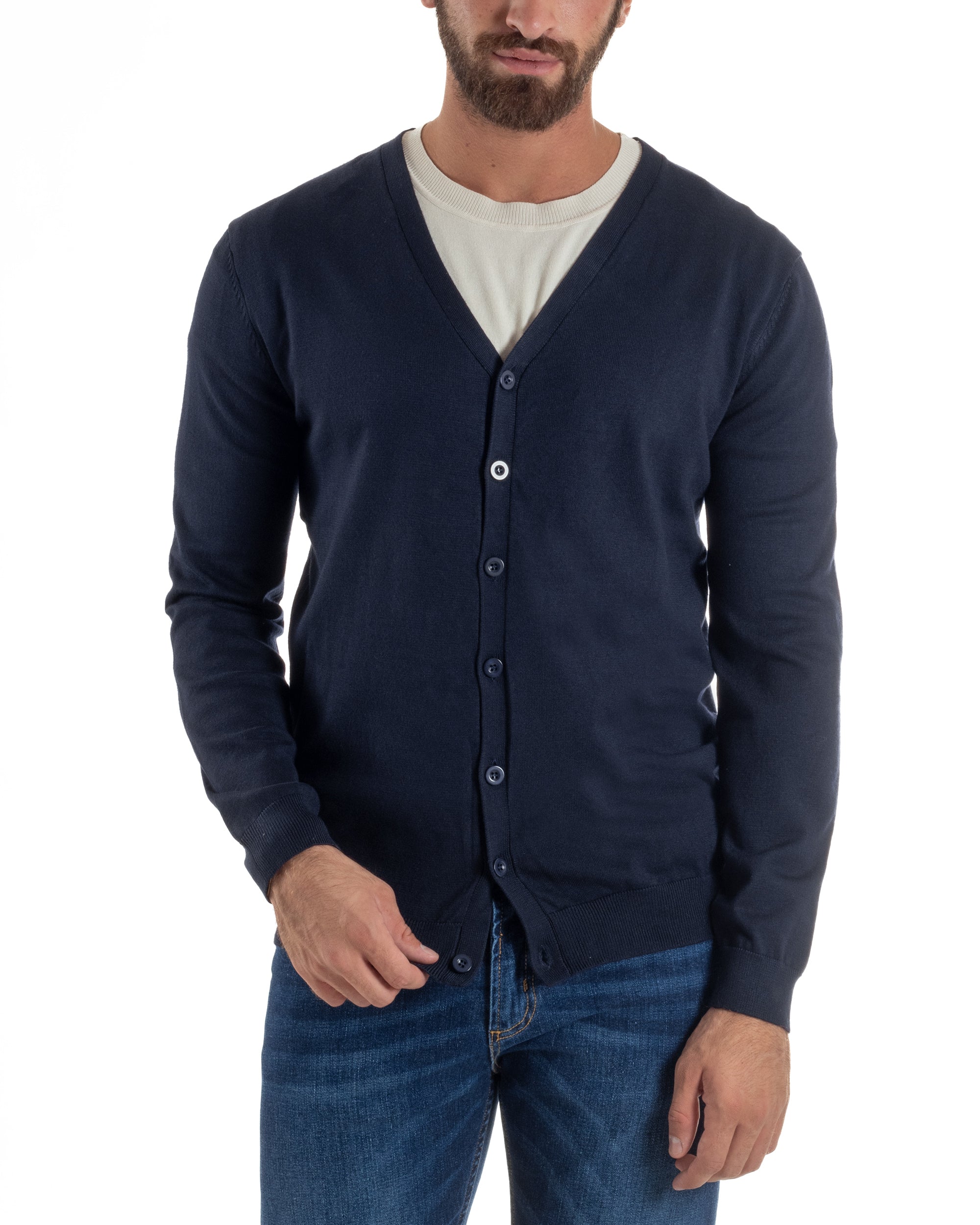 Cardigan Maglia Sottile Scollo a V Basic Blu M2688A