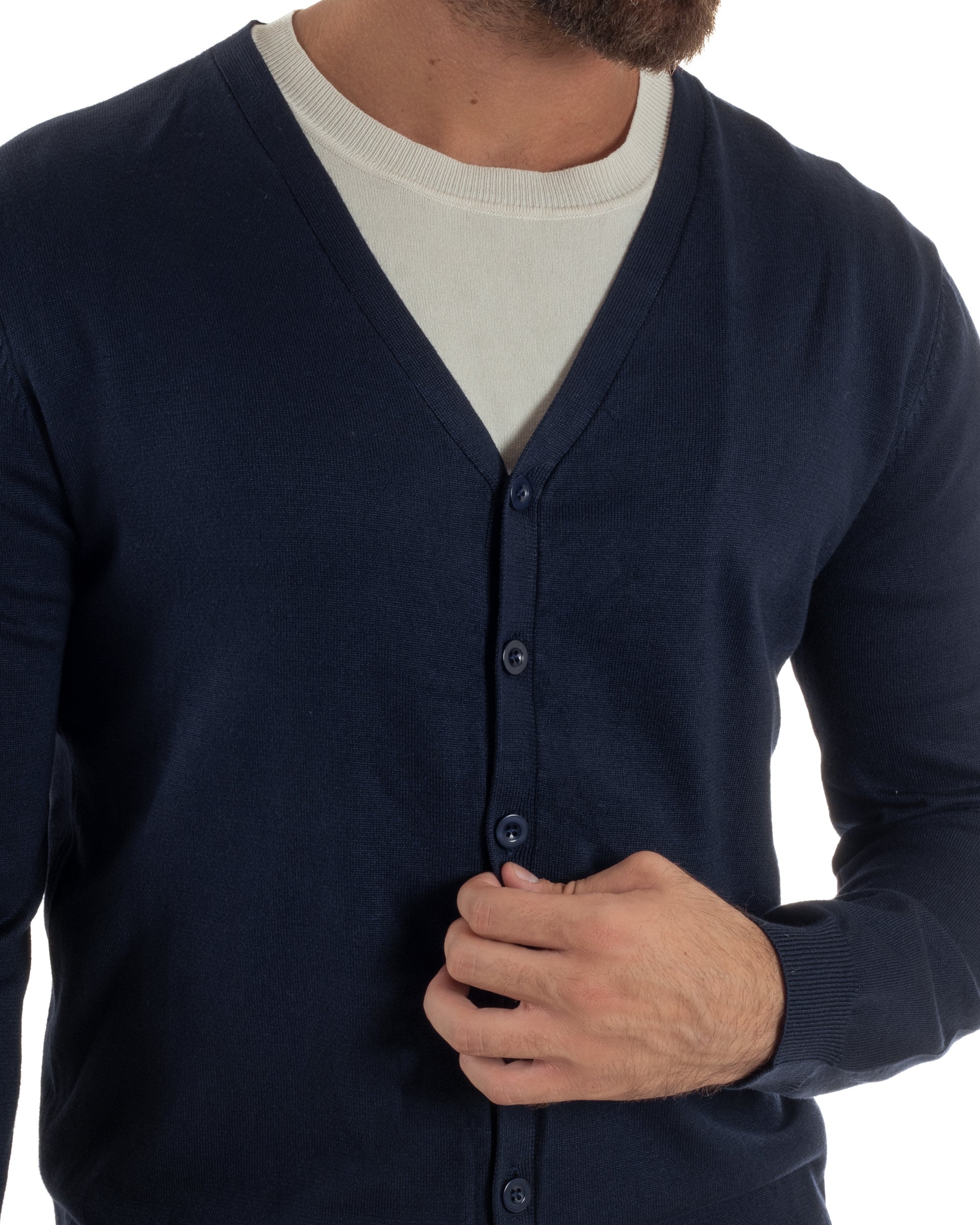Cardigan Maglia Sottile Scollo a V Basic Blu M2688A