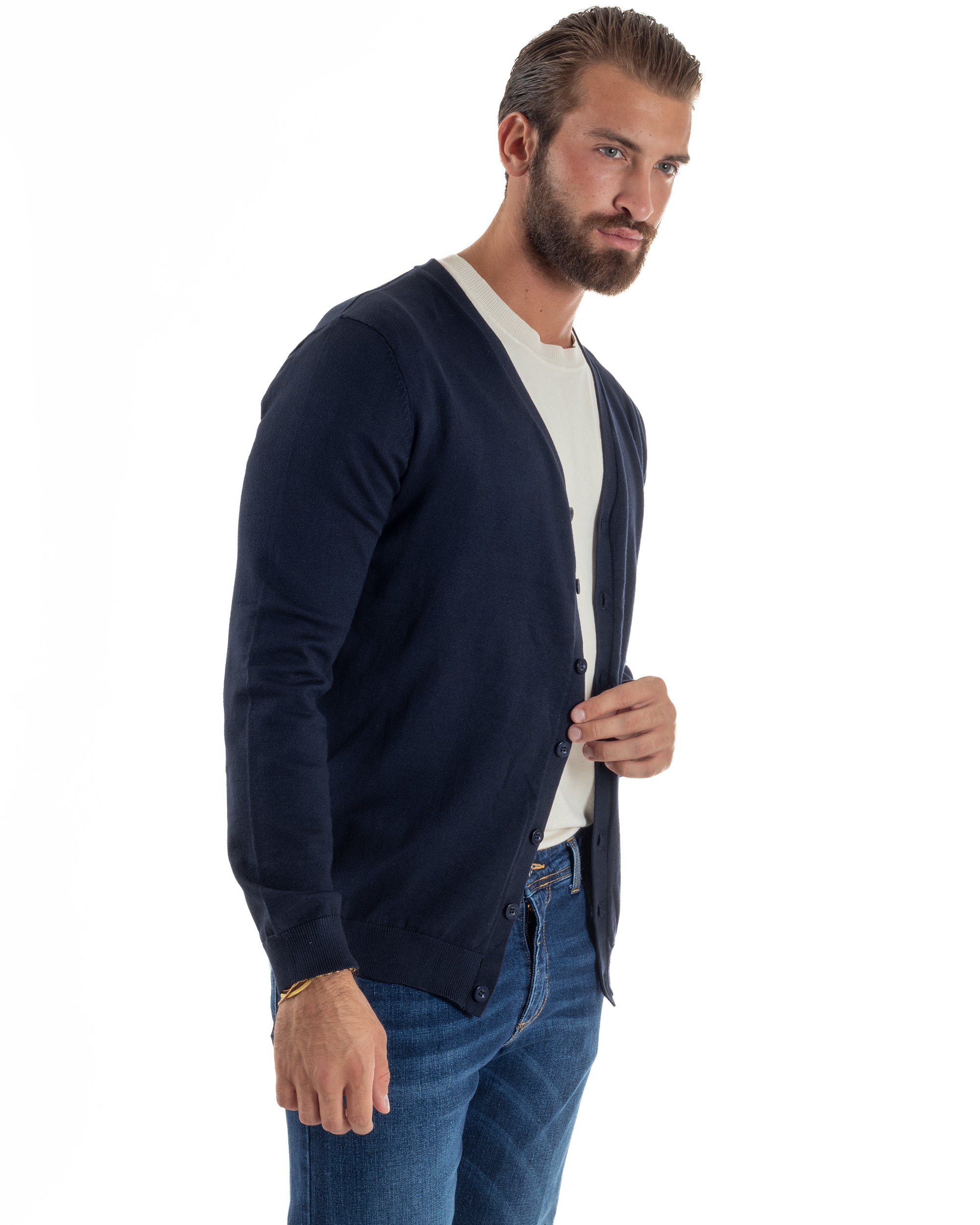 Cardigan Maglia Sottile Scollo a V Basic Blu M2688A