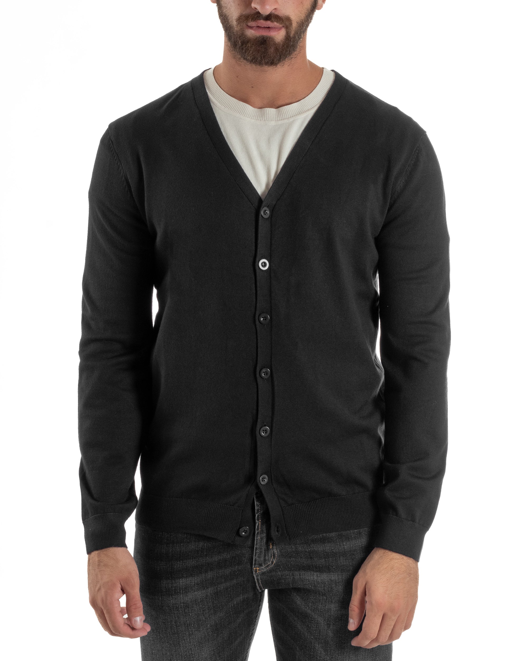 Cardigan Maglia Sottile Scollo a V Basic Nero M2689A