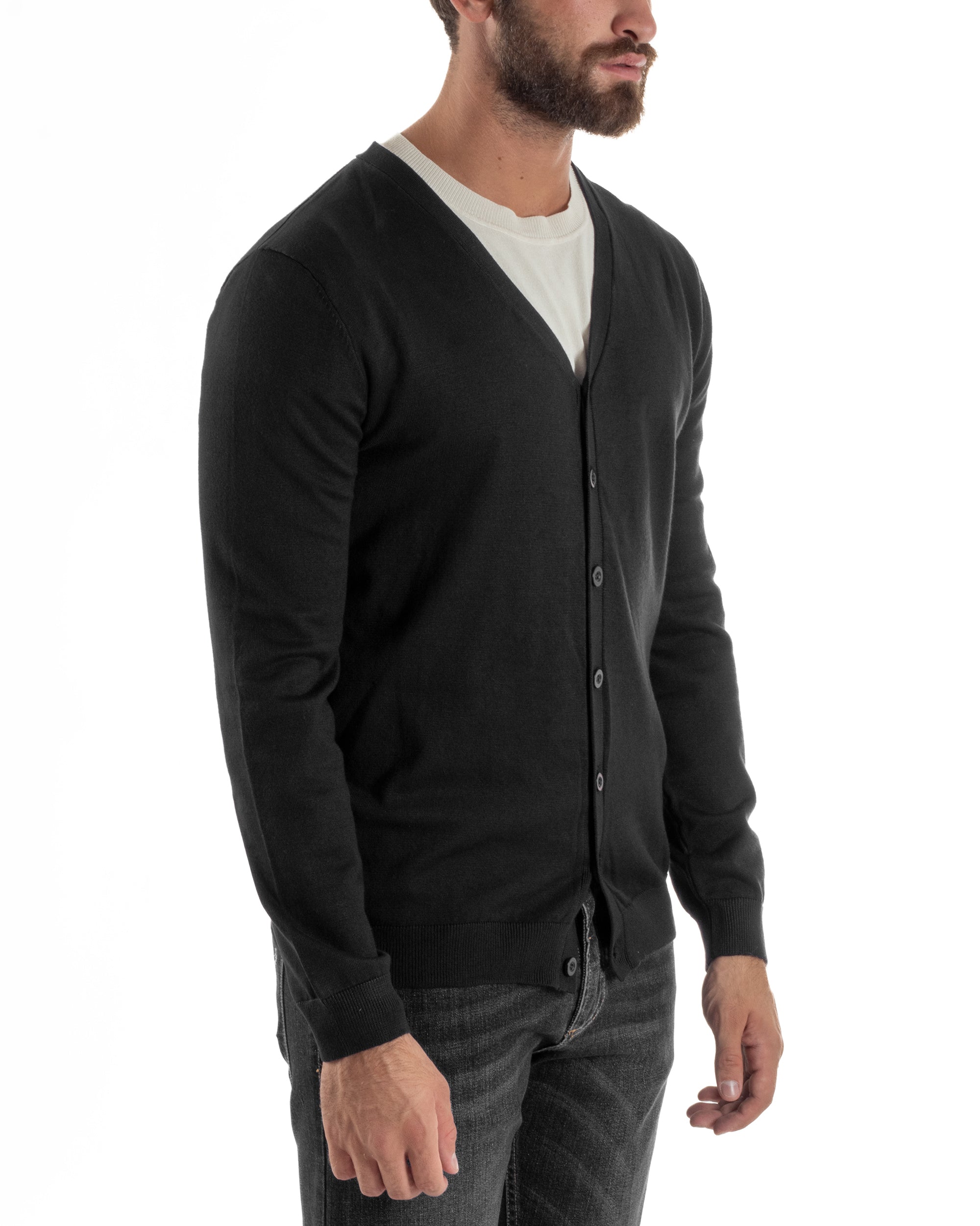 Cardigan Maglia Sottile Scollo a V Basic Nero M2689A