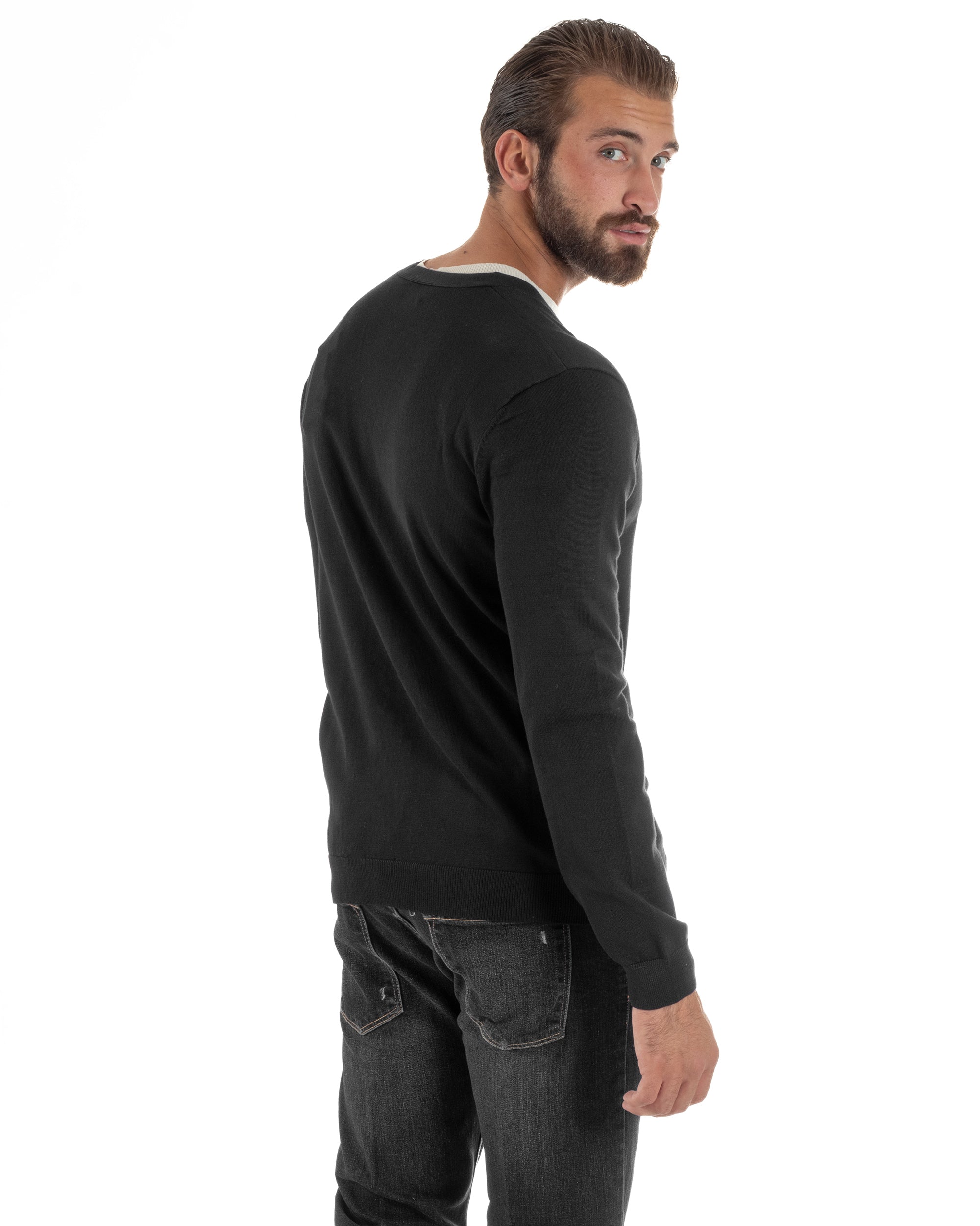 Cardigan Maglia Sottile Scollo a V Basic Nero M2689A