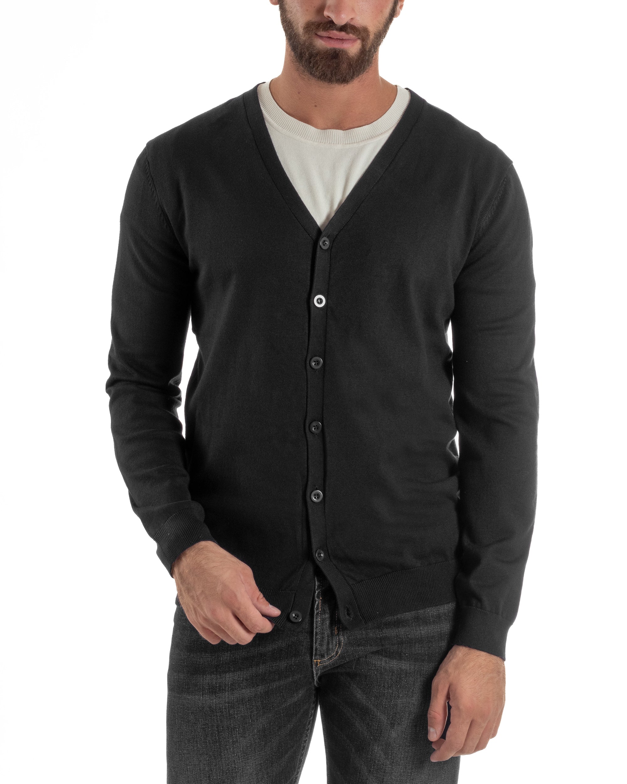 Cardigan Maglia Sottile Scollo a V Basic Nero M2689A