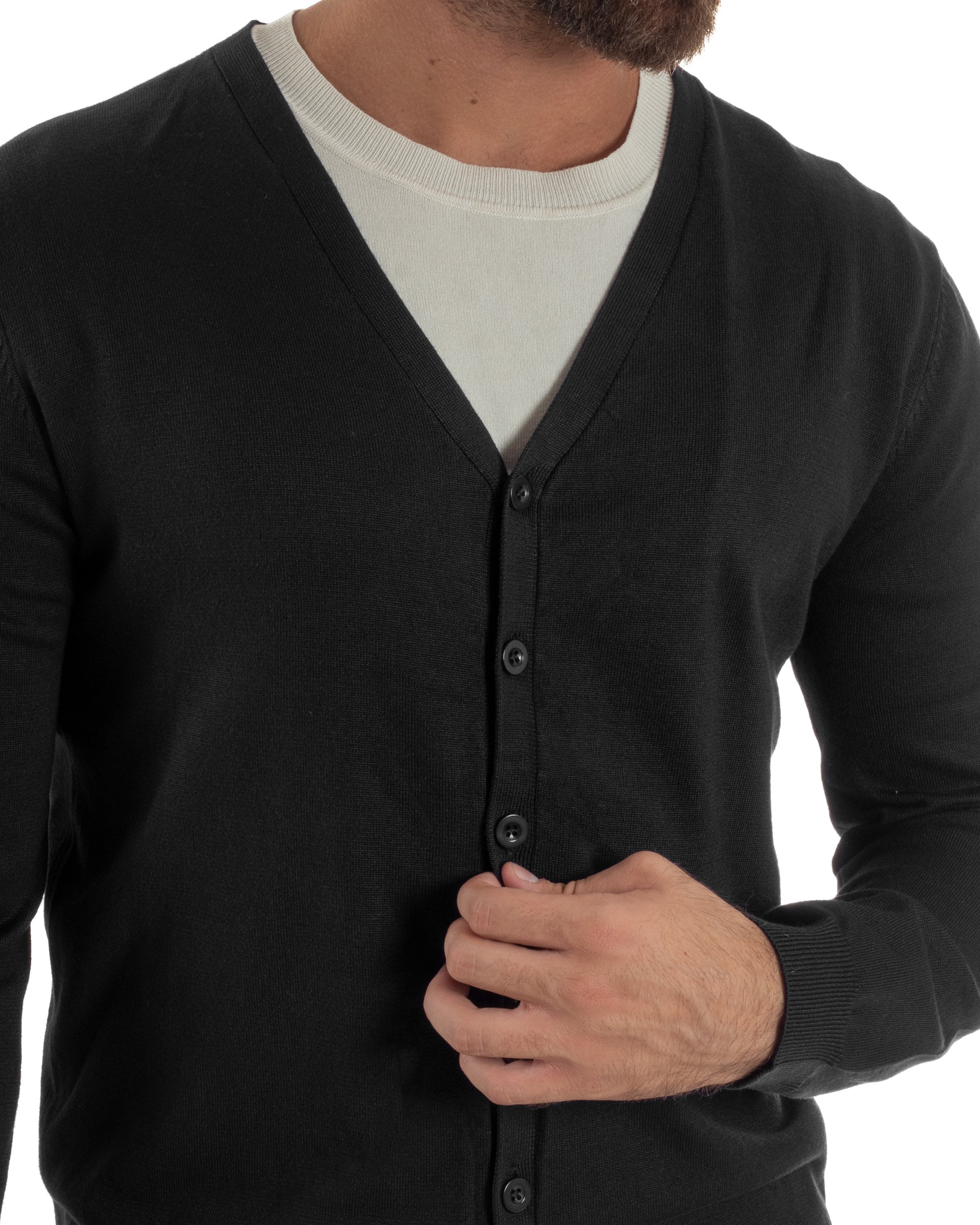 Cardigan Maglia Sottile Scollo a V Basic Nero M2689A