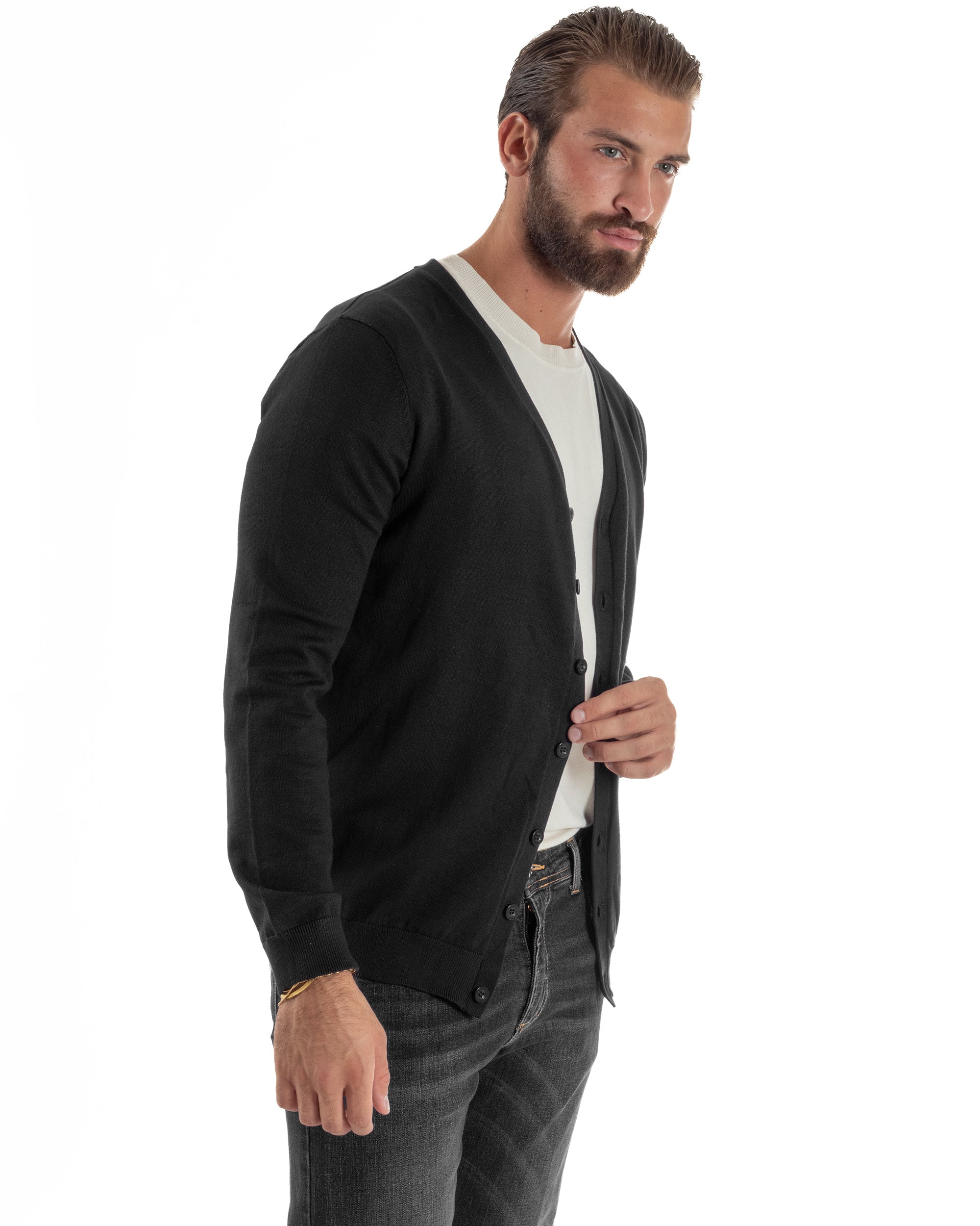 Cardigan Maglia Sottile Scollo a V Basic Nero M2689A