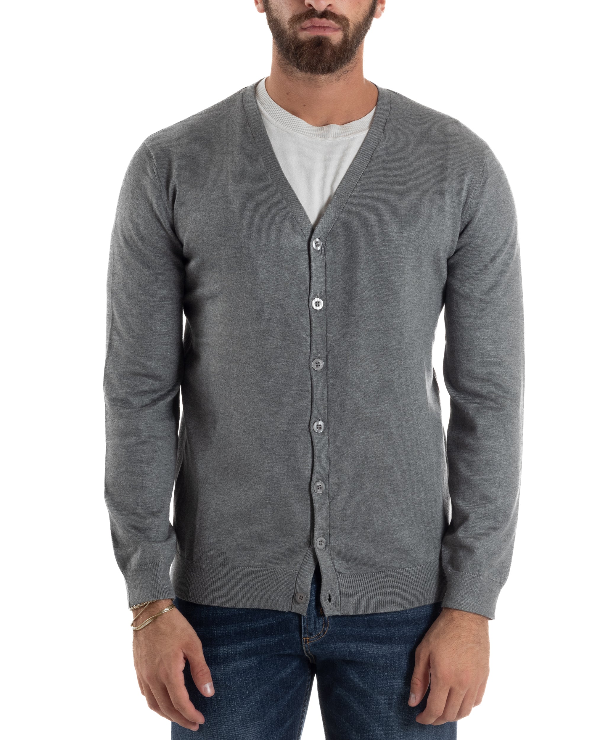 Cardigan Maglia Sottile Scollo a V Basic Grigio M2691A