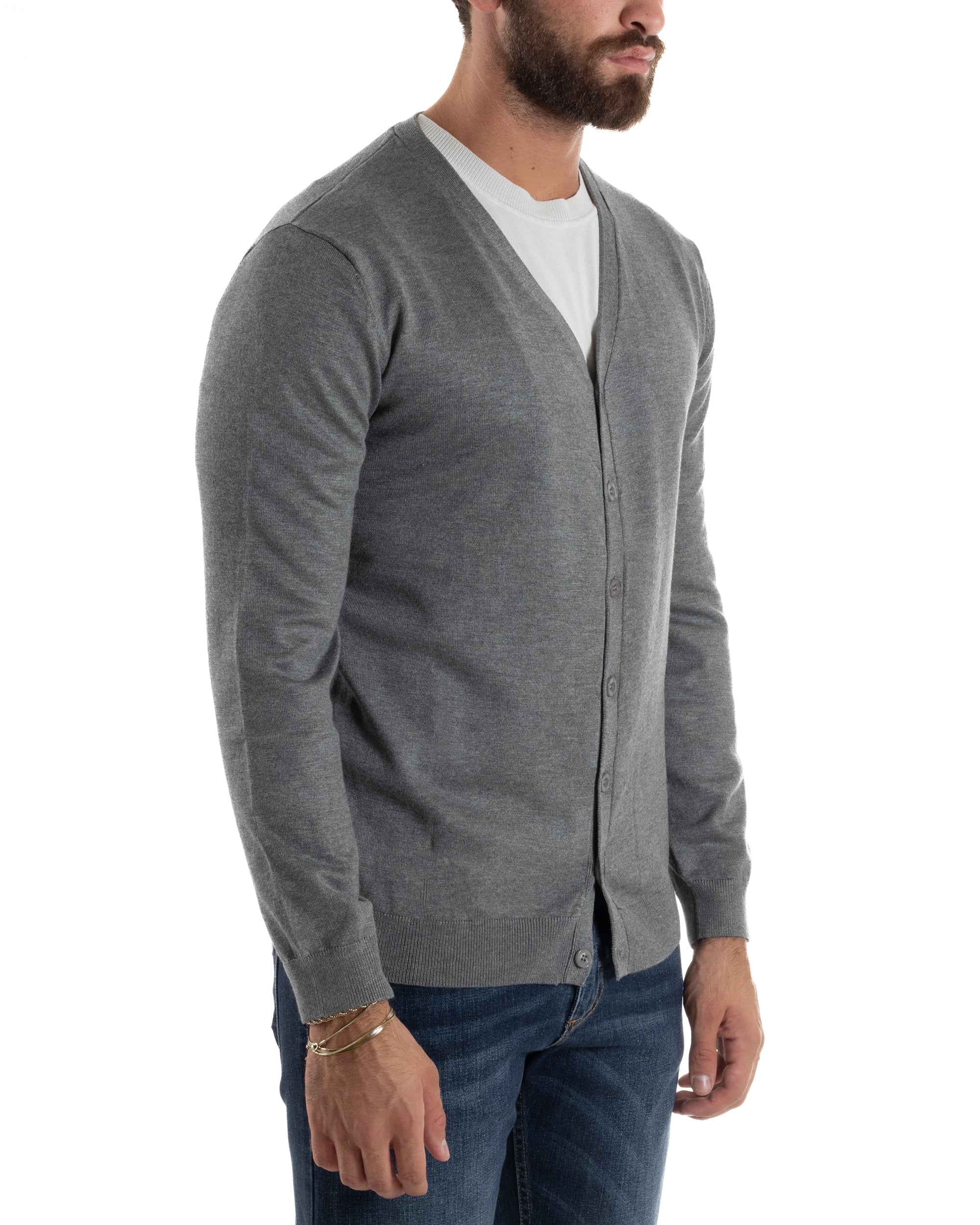 Cardigan Maglia Sottile Scollo a V Basic Grigio M2691A