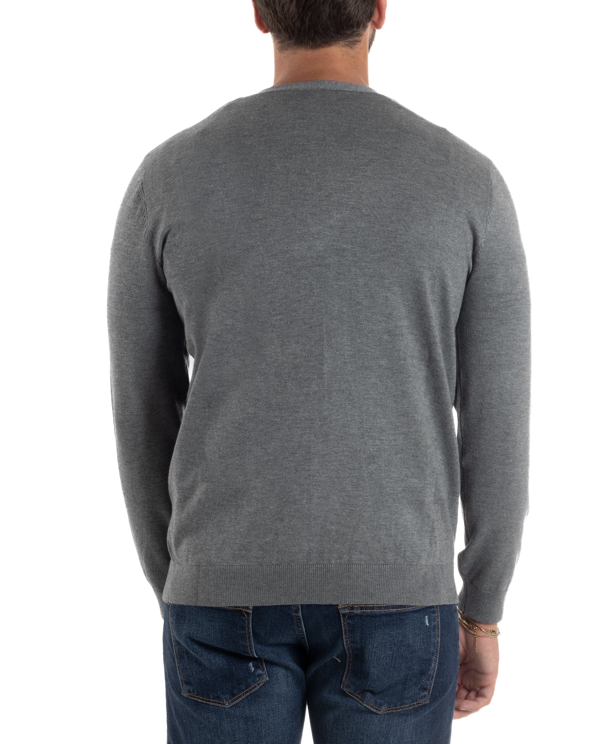 Cardigan Maglia Sottile Scollo a V Basic Grigio M2691A