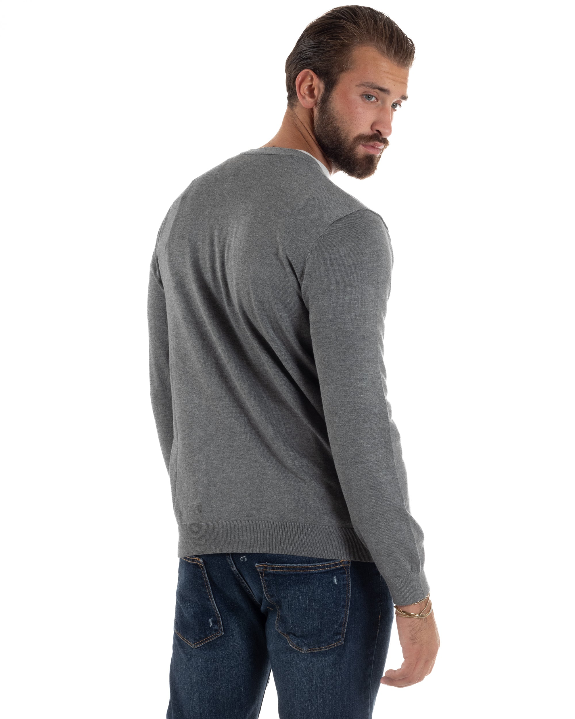 Cardigan Maglia Sottile Scollo a V Basic Grigio M2691A