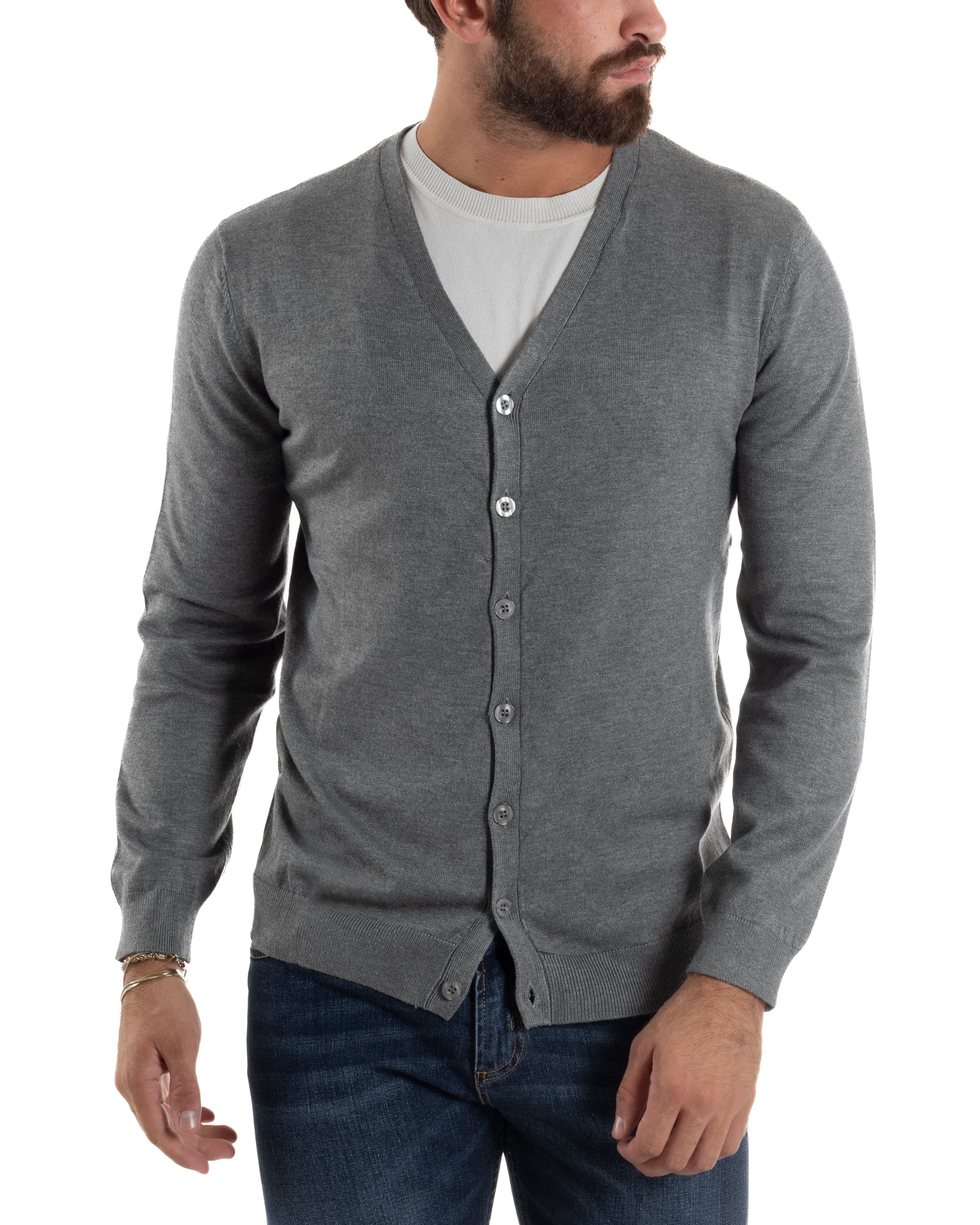 Cardigan Maglia Sottile Scollo a V Basic Grigio M2691A
