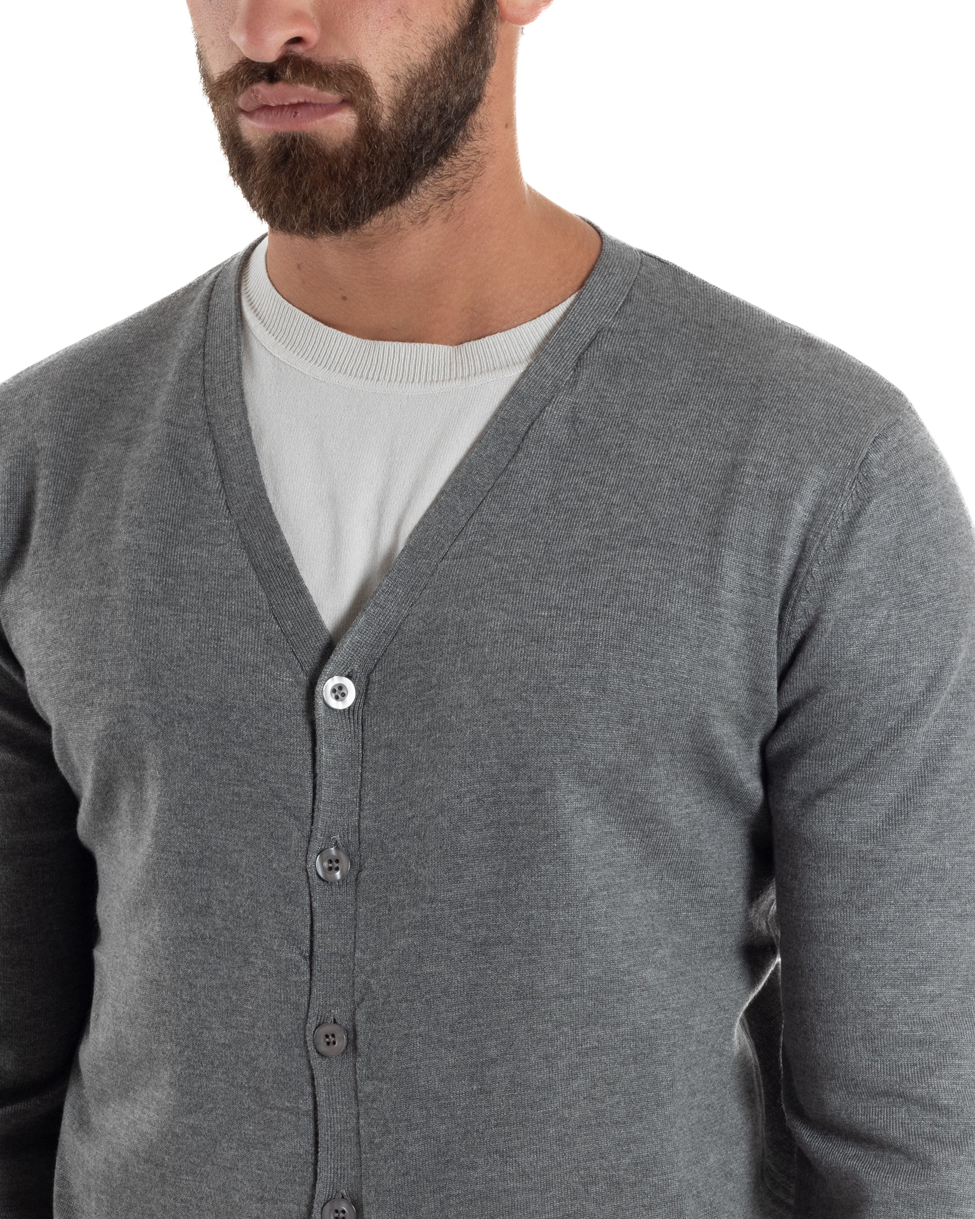 Cardigan Maglia Sottile Scollo a V Basic Grigio M2691A