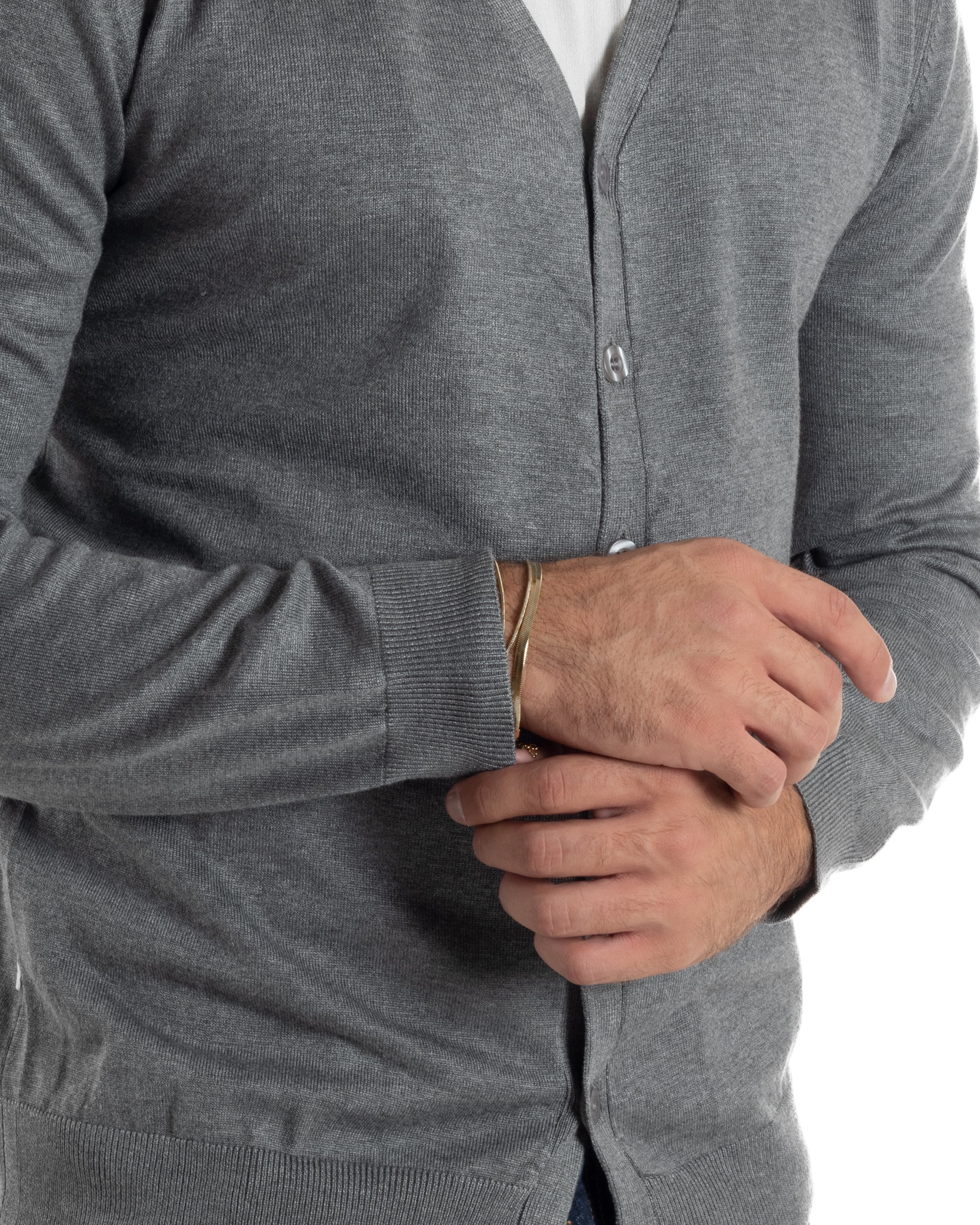 Cardigan Maglia Sottile Scollo a V Basic Grigio M2691A