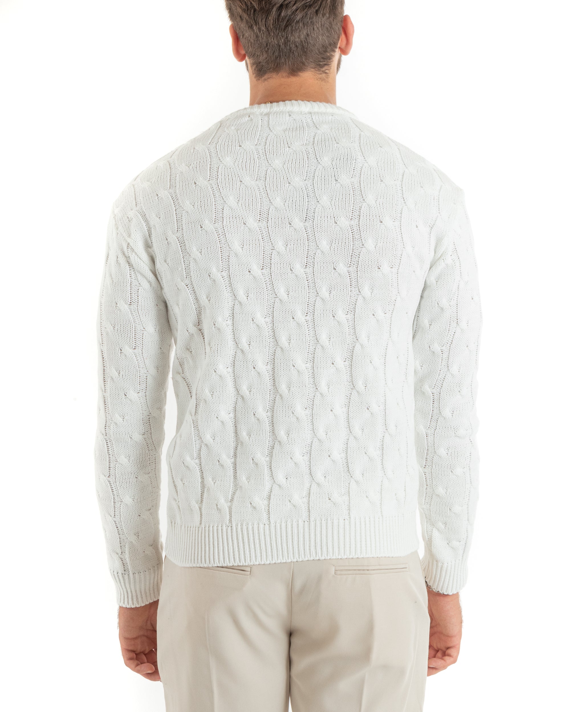 Maglioncino Uomo Girocollo Maglia Inglese Basic Trecce Panna GIOSAL-M2705A