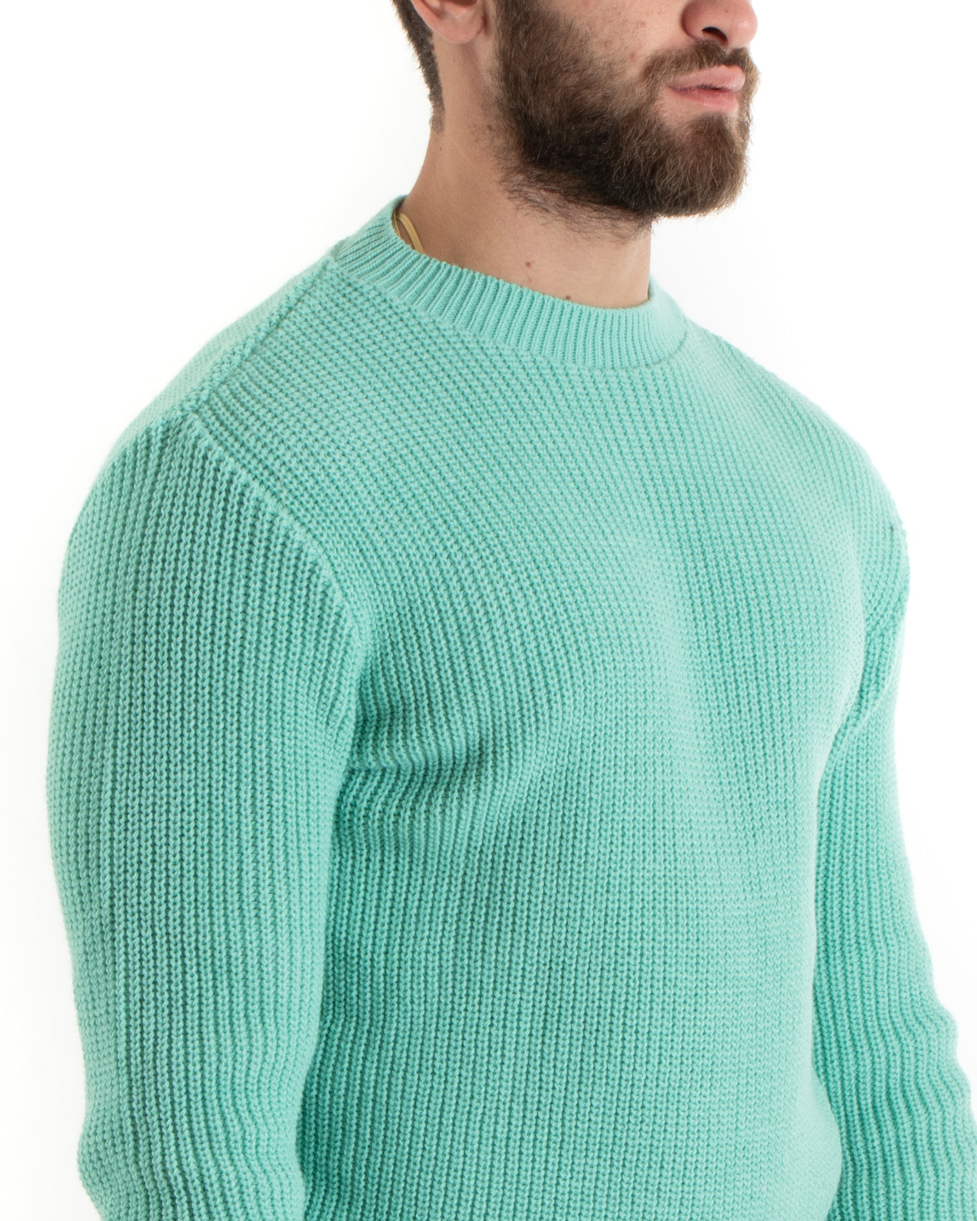 Maglioncino Uomo Girocollo Tinta Unita Verde Acqua Maglia Inglese Basic GIOSAL-M2748A