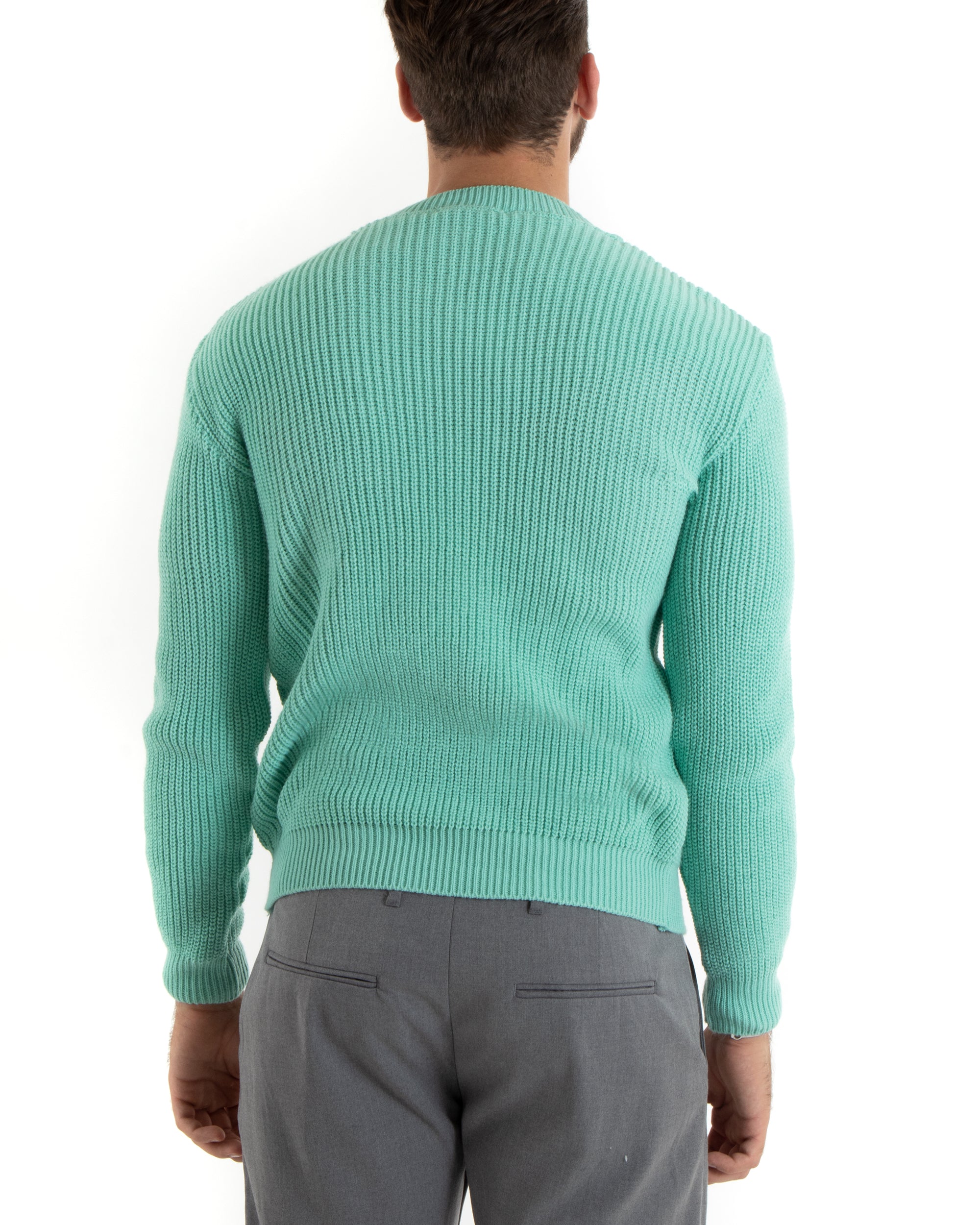 Maglioncino Uomo Girocollo Tinta Unita Verde Acqua Maglia Inglese Basic GIOSAL-M2748A