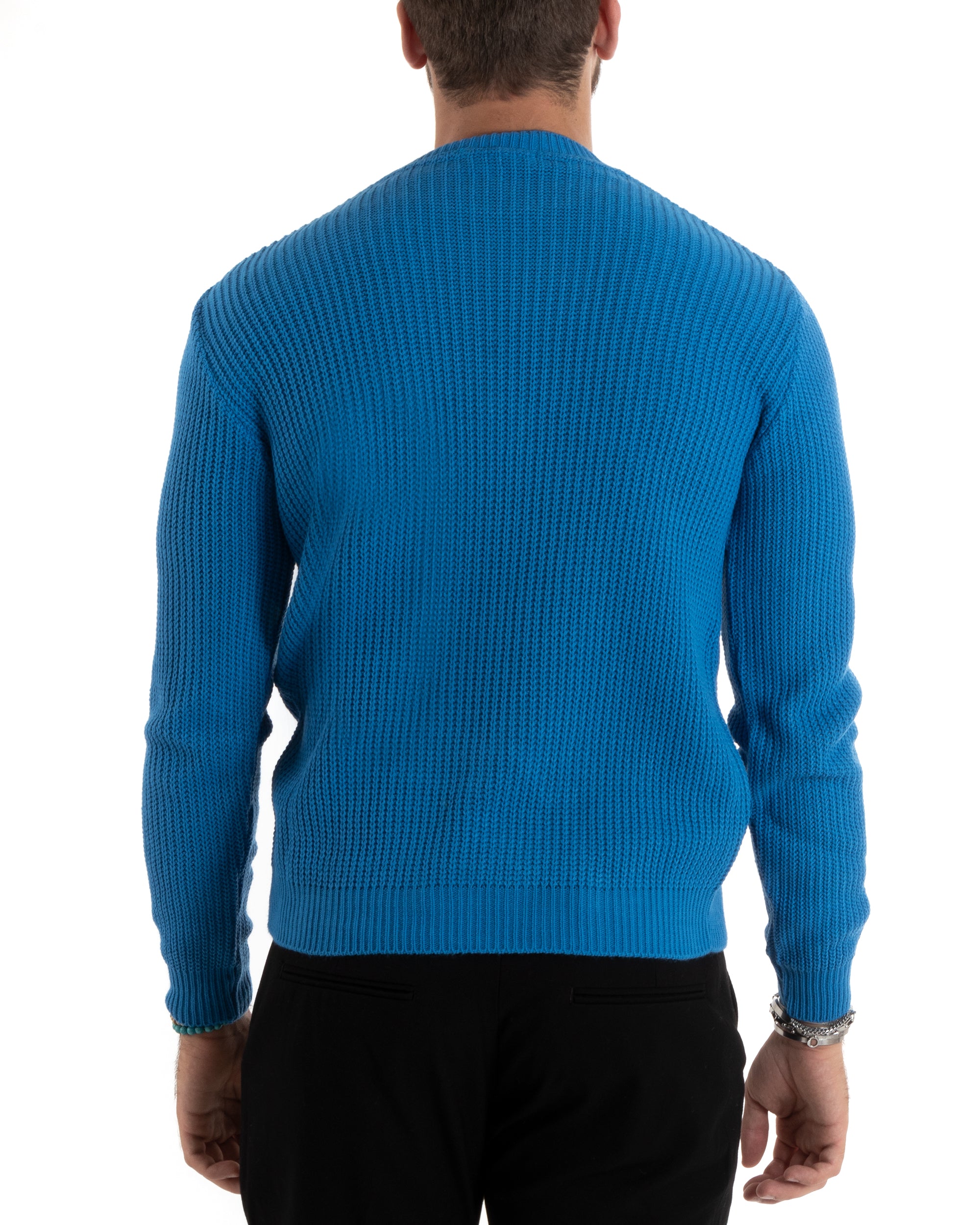 Maglioncino Uomo Girocollo Tinta Unita Azzurro Maglia Inglese Basic GIOSAL-M2759A