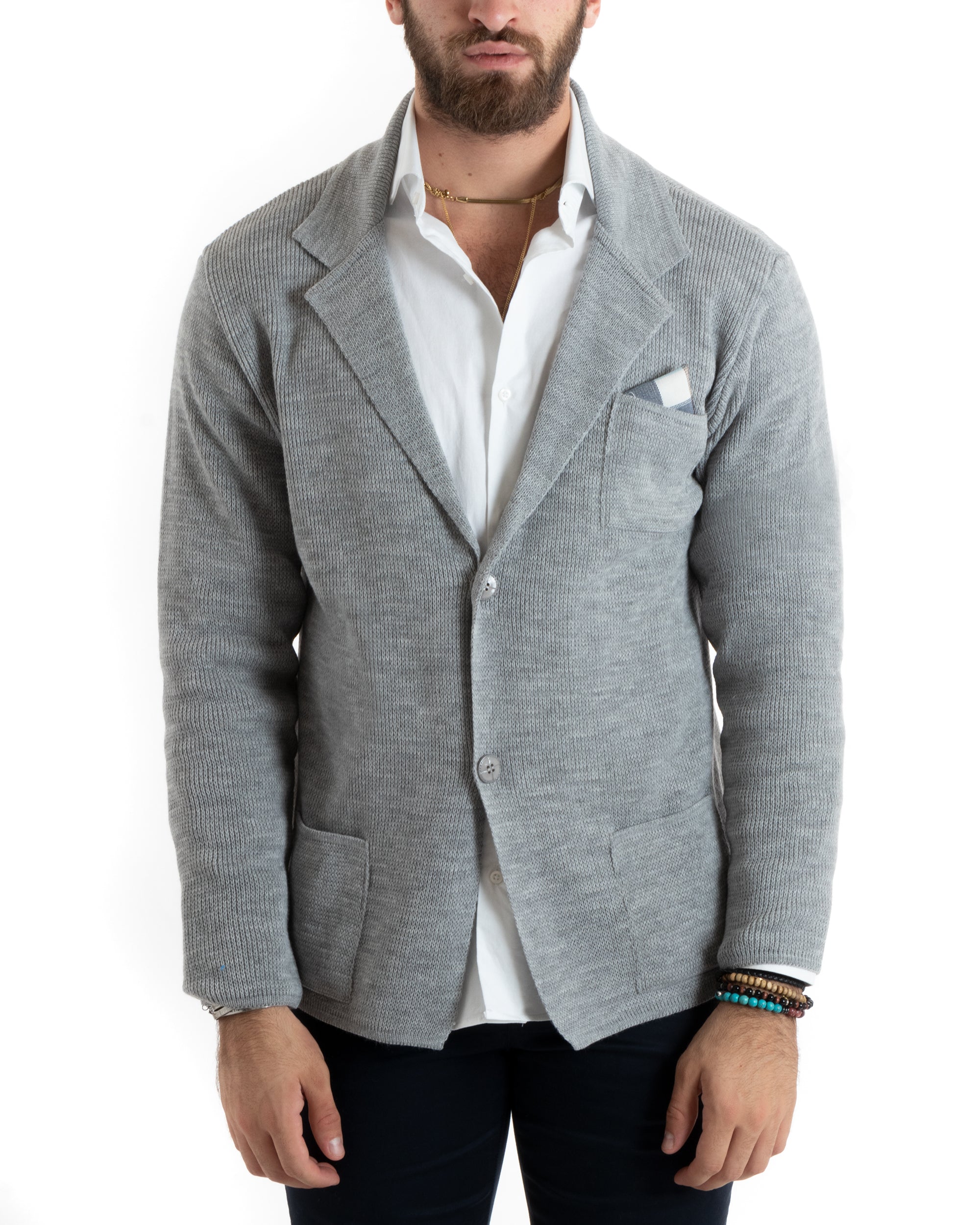 Cardigan Uomo Giacca Con Bottoni Maglia Casual Grigio M2765A