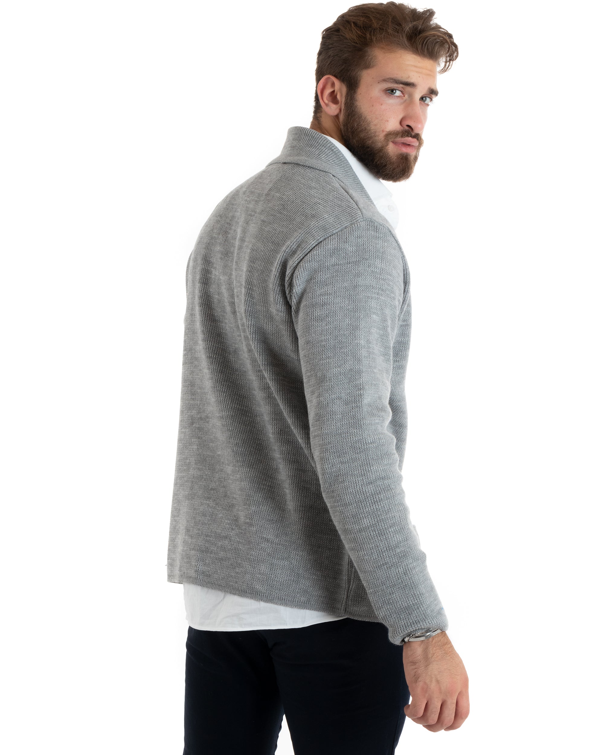 Cardigan Uomo Giacca Con Bottoni Maglia Casual Grigio M2765A