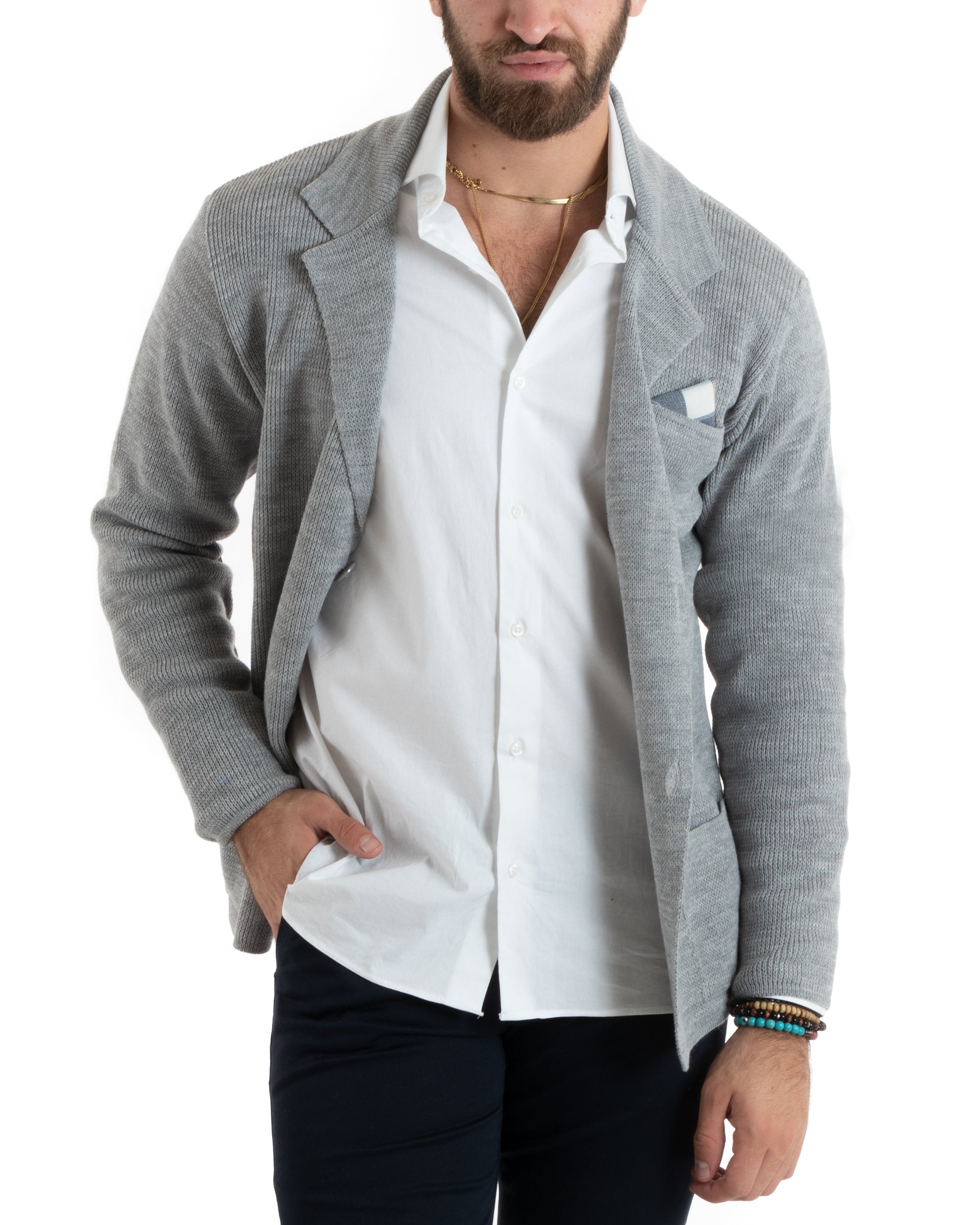 Cardigan Uomo Giacca Con Bottoni Maglia Casual Grigio M2765A