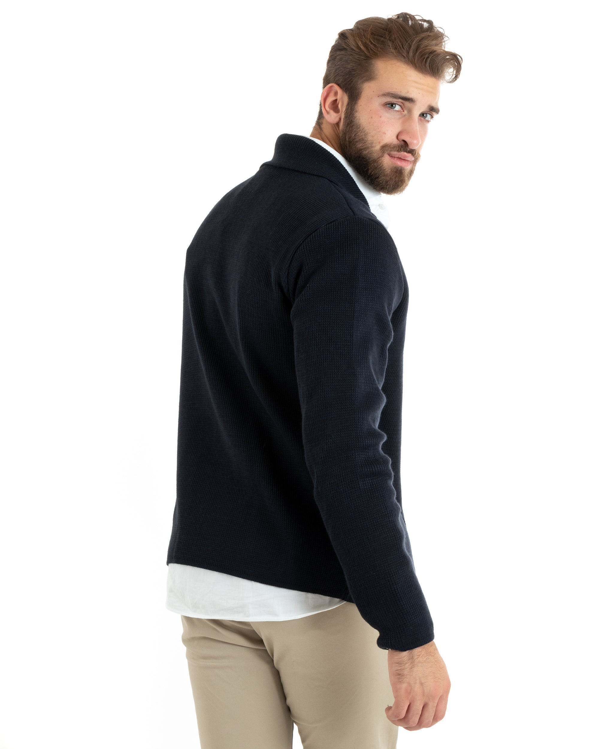 Cardigan Uomo Giacca Con Bottoni Maglia Casual Nero M2766A
