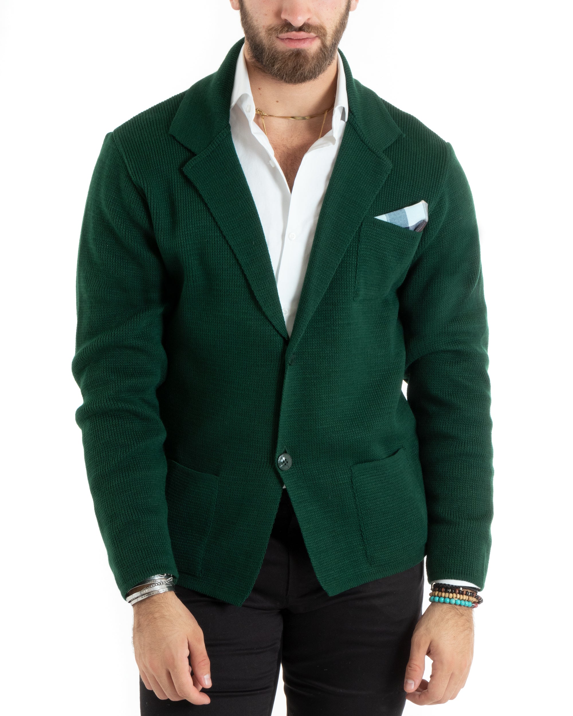 Cardigan Uomo Giacca Con Bottoni Maglia Casual Verde M2769A
