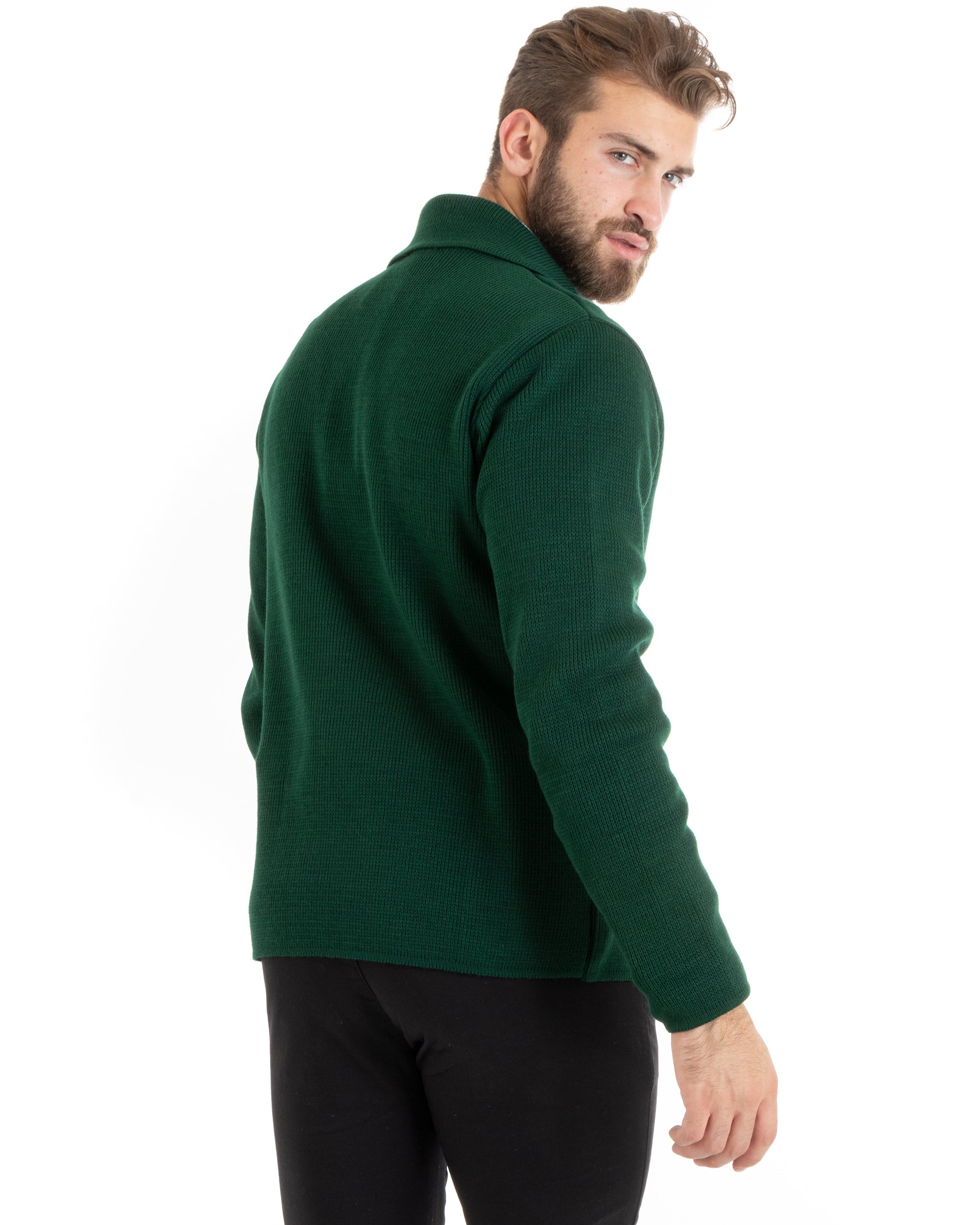 Cardigan Uomo Giacca Con Bottoni Maglia Casual Verde M2769A