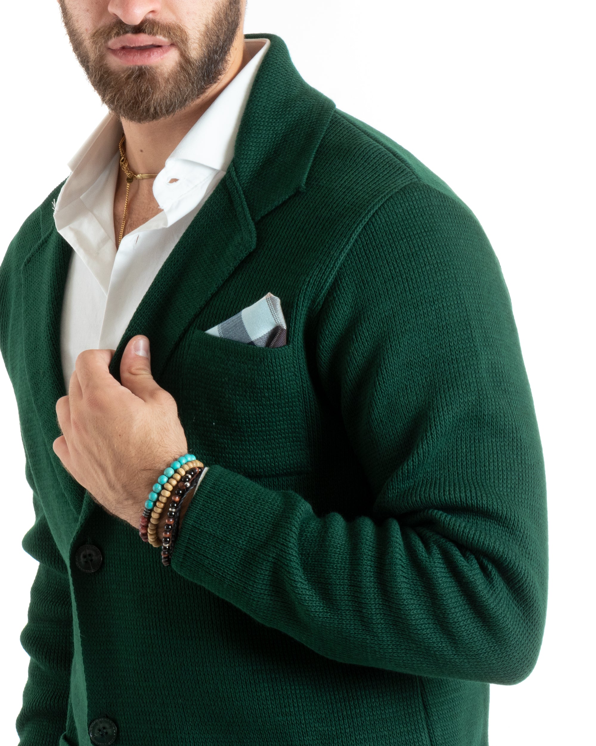 Cardigan Uomo Giacca Con Bottoni Maglia Casual Verde M2769A